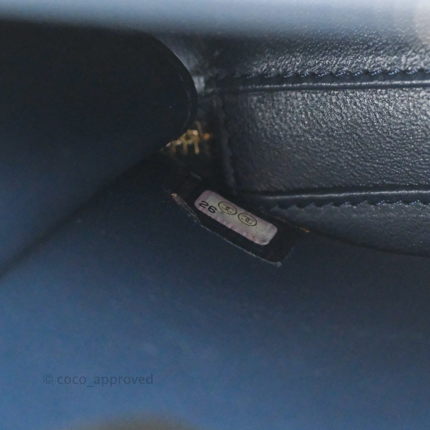 Chanel Quilted Small CC Filigree Vanity Case Navy Caviar Gold Hardware