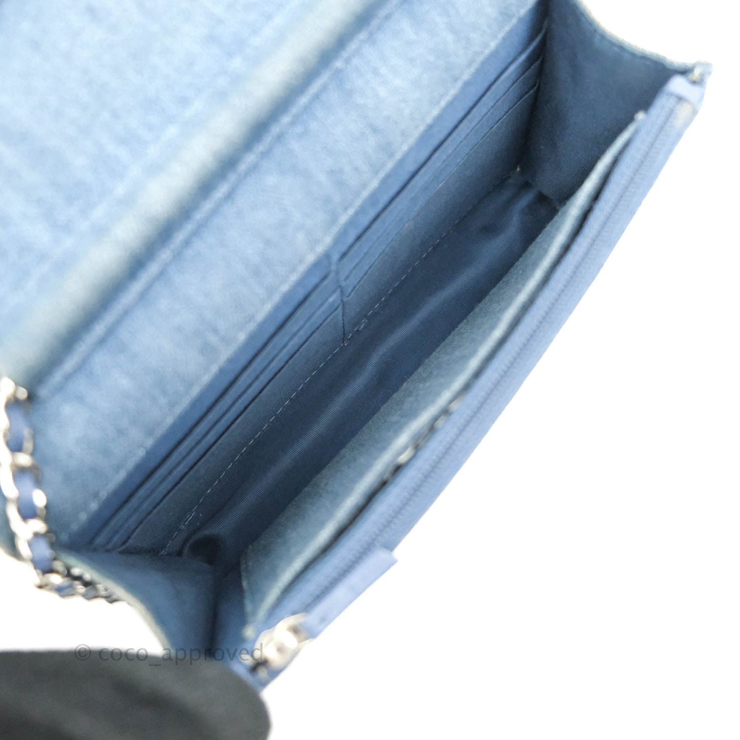 Chanel Quilted Wallet on Chain WOC Washed Denim Silver Hardware