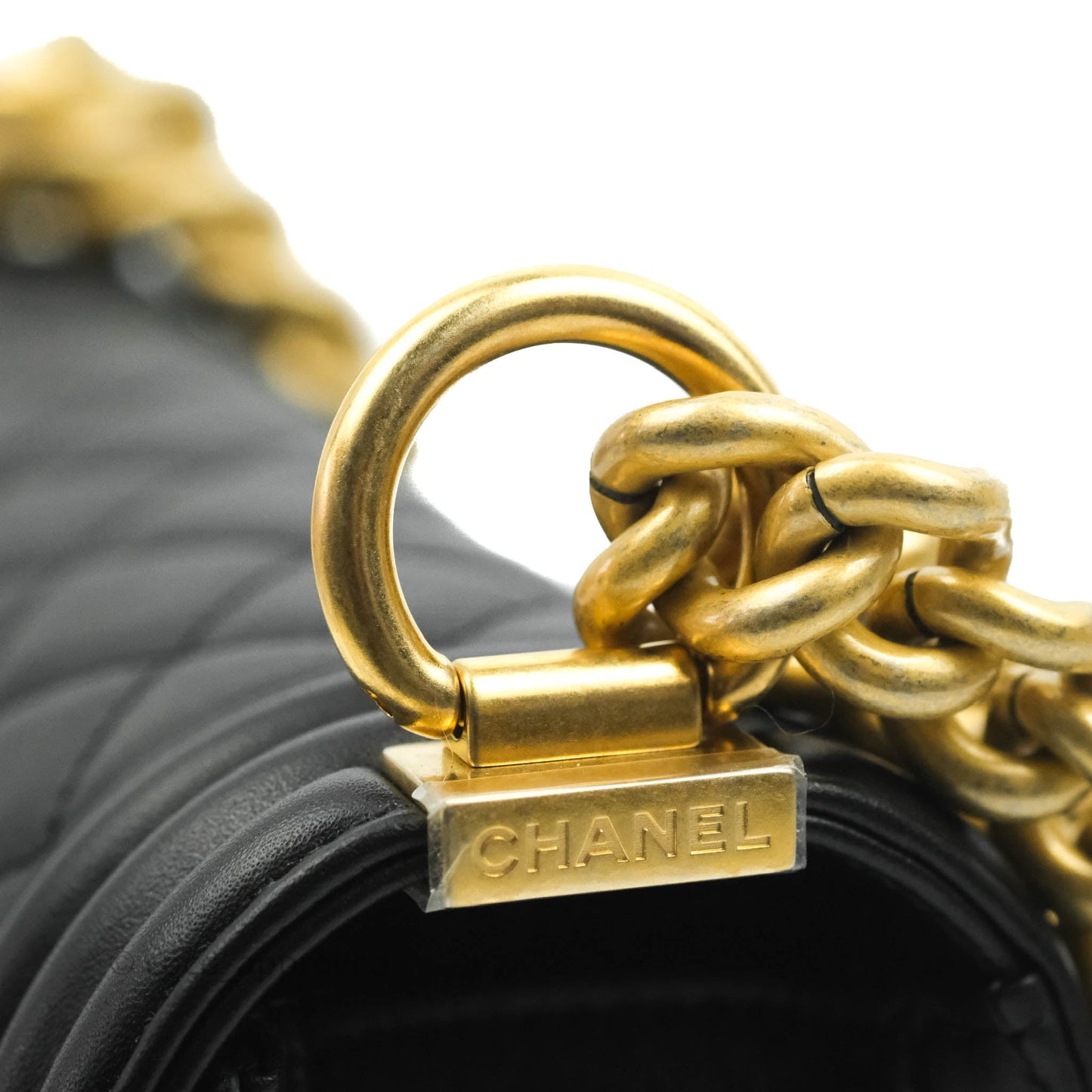 Chanel Boy Quilted Small Black Calfskin Aged Gold Hardware