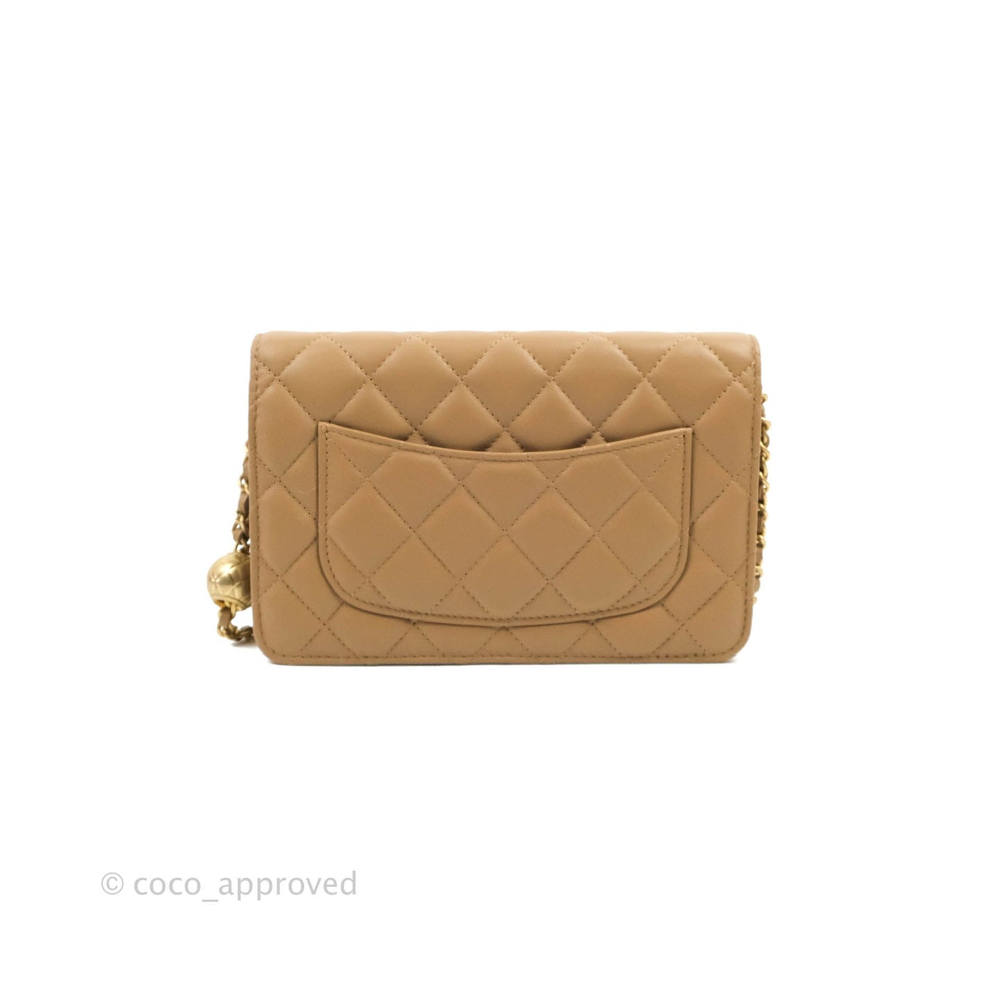 Chanel Quilted Pearl Crush Wallet on Chain WOC Beige Lambskin Aged Gold Hardware 22B
