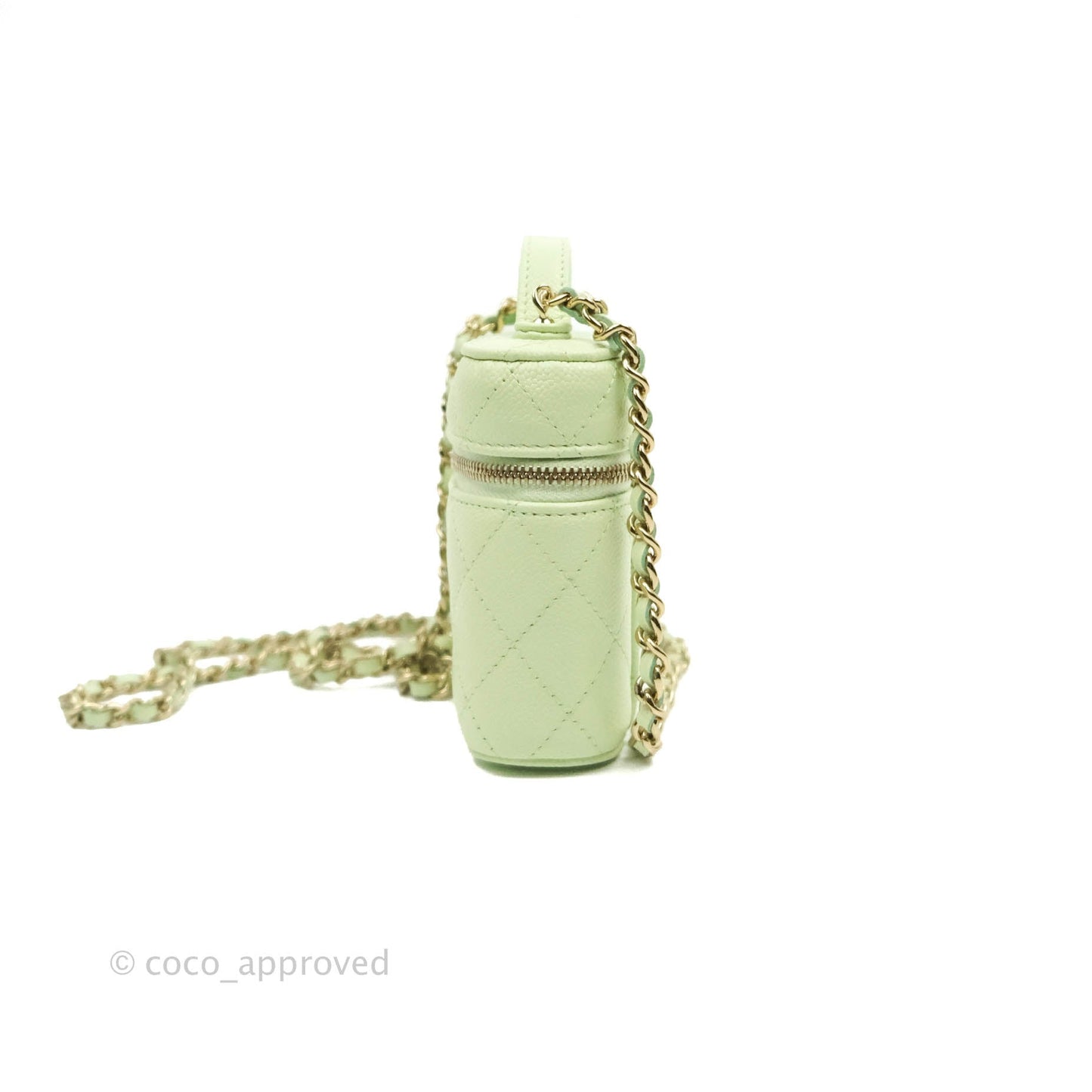Chanel Quilted Small Handle With Care Vanity Case With Chain Green Caviar Gold Hardware