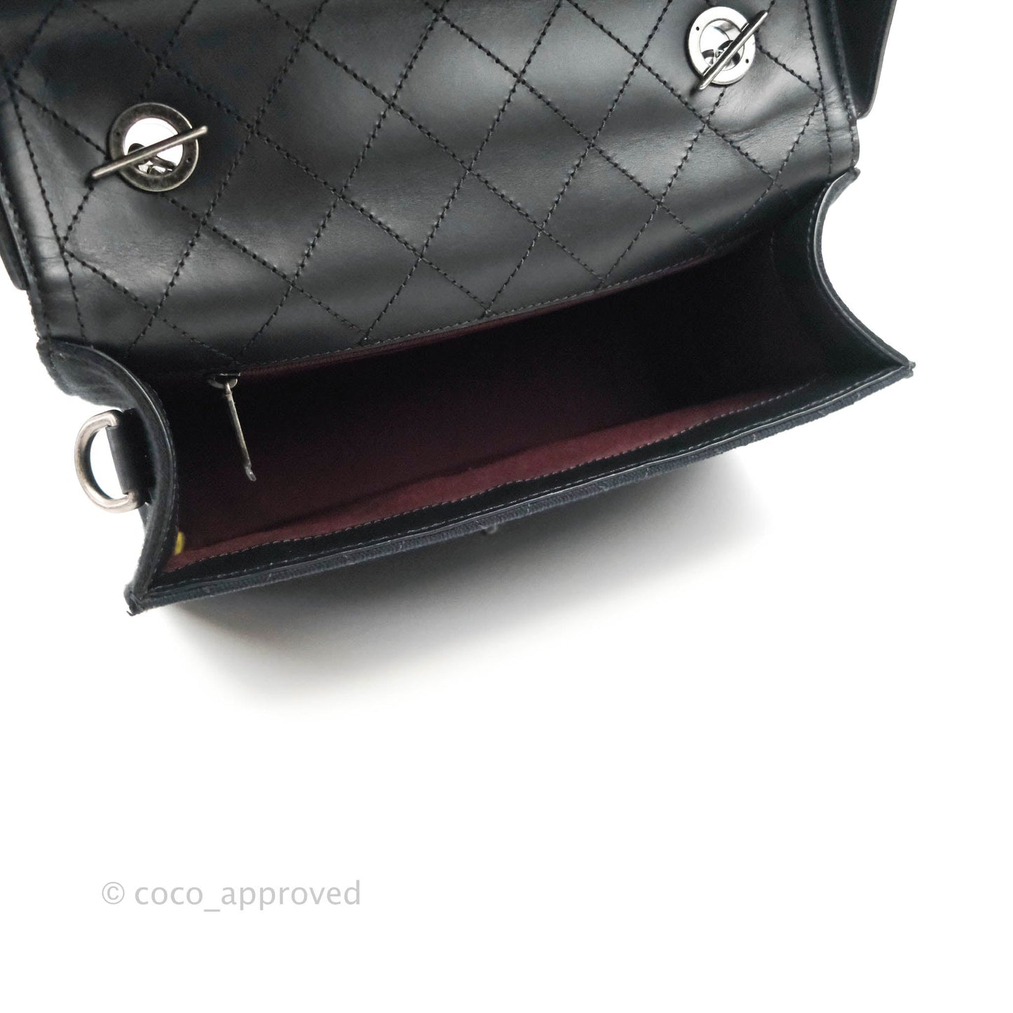 Chanel Quilted CC Top Handle with Chain Dark Navy Fabric Ruthenium Hardware 15P