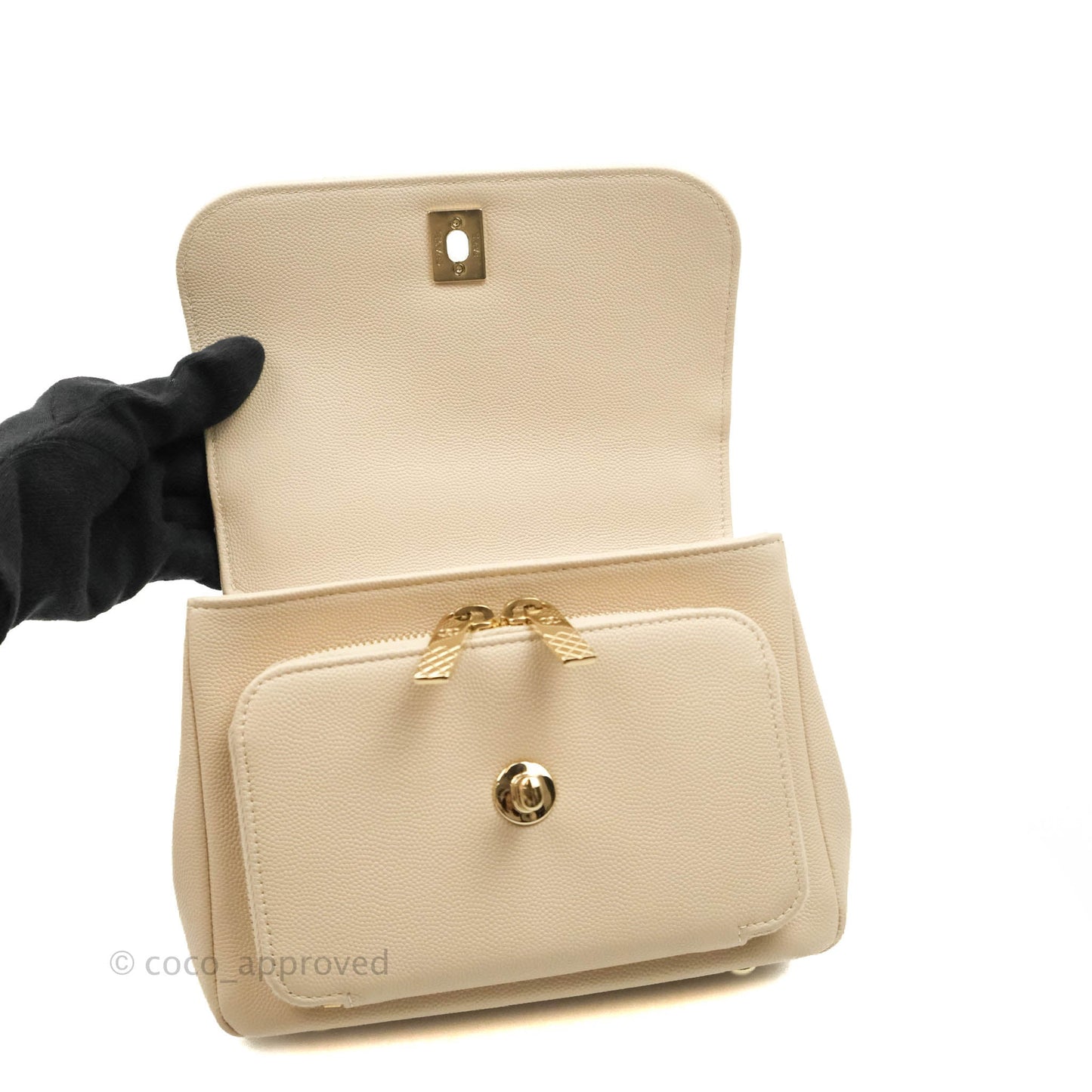 Chanel Quilted Small Business Affinity Flap Light Beige Caviar Gold Hardware