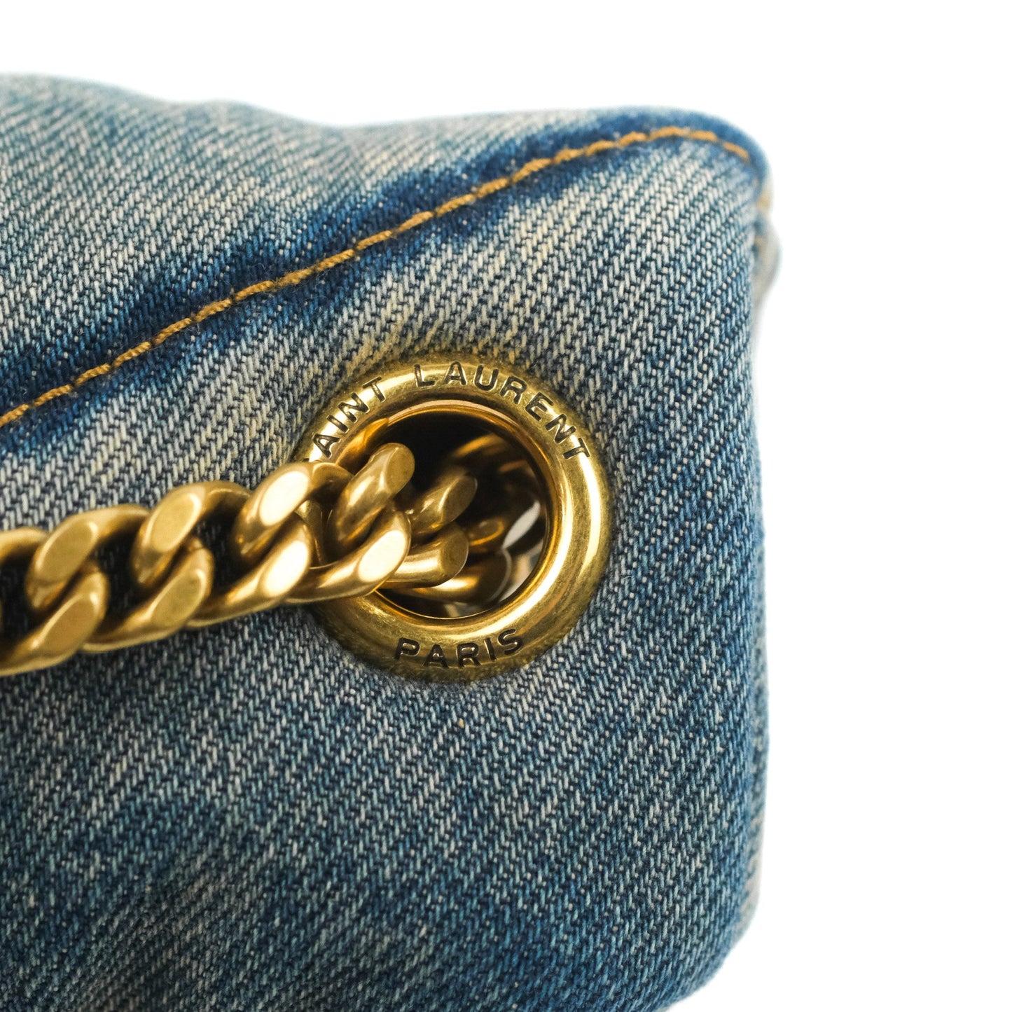 Saint Laurent Puffer Small Chain Bag Vintage Denim Suede Rodeo Blue