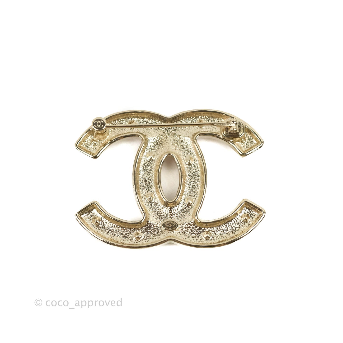 Chanel CC Pearl Pink Heart Rhinestone Brooch Gold Tone 22B