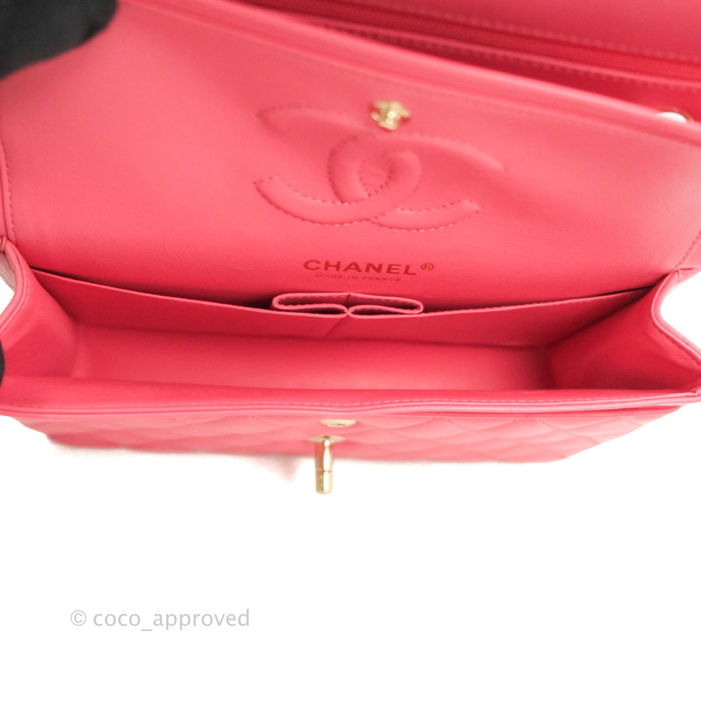 Chanel Small Classic Quilted Flap Rosy Pink Lambskin Gold Hardware
