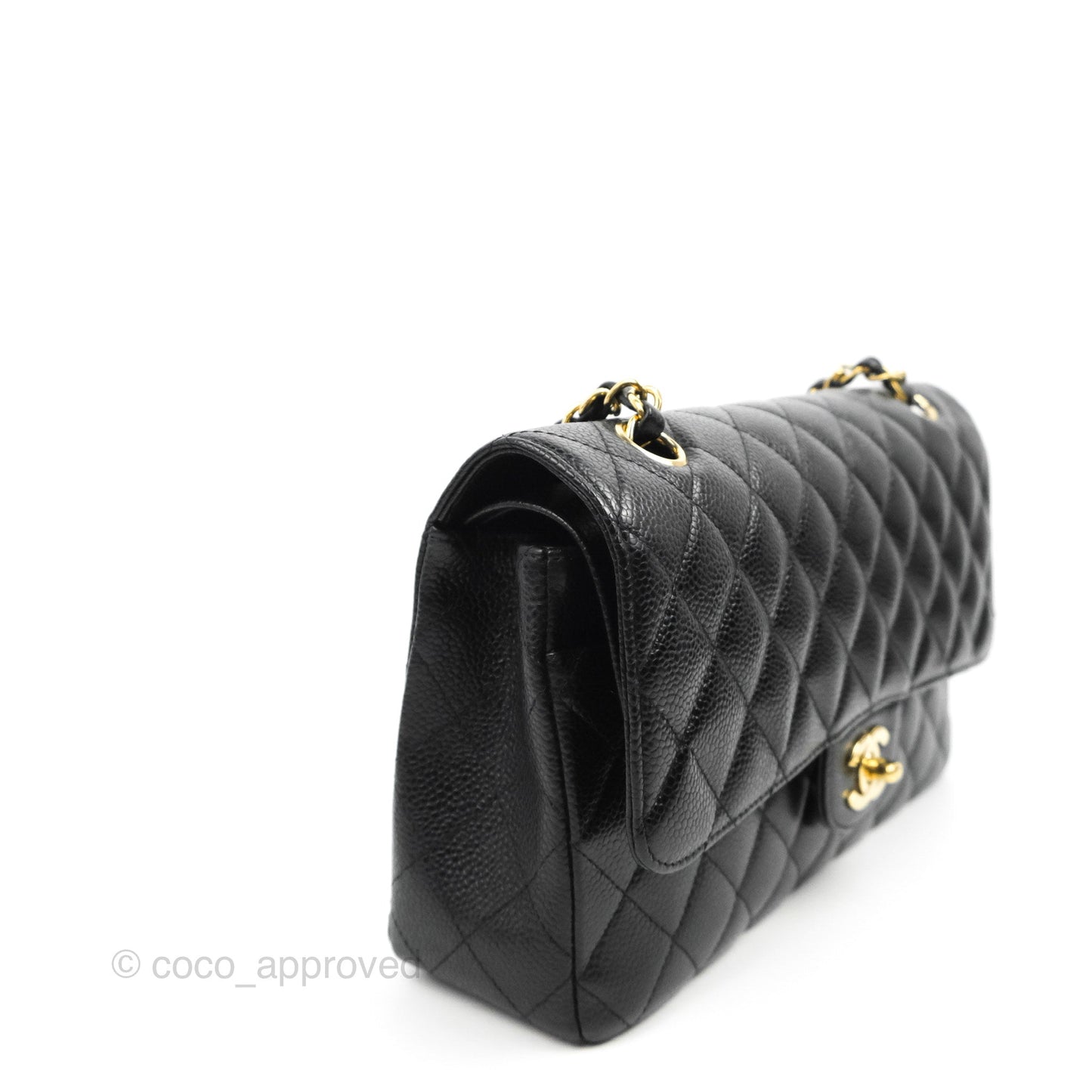 Chanel Classic M/L Medium Flap Quilted Black Caviar 24K Gold Hardware