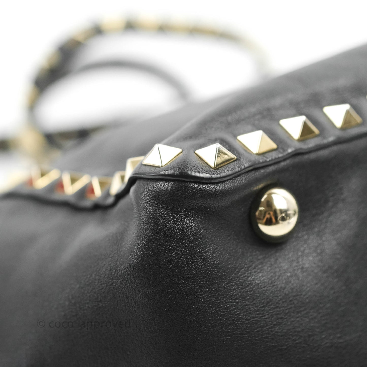 Valentino Garavani Small Trapeze Rockstud Black Grained Calfskin Gold Hardware