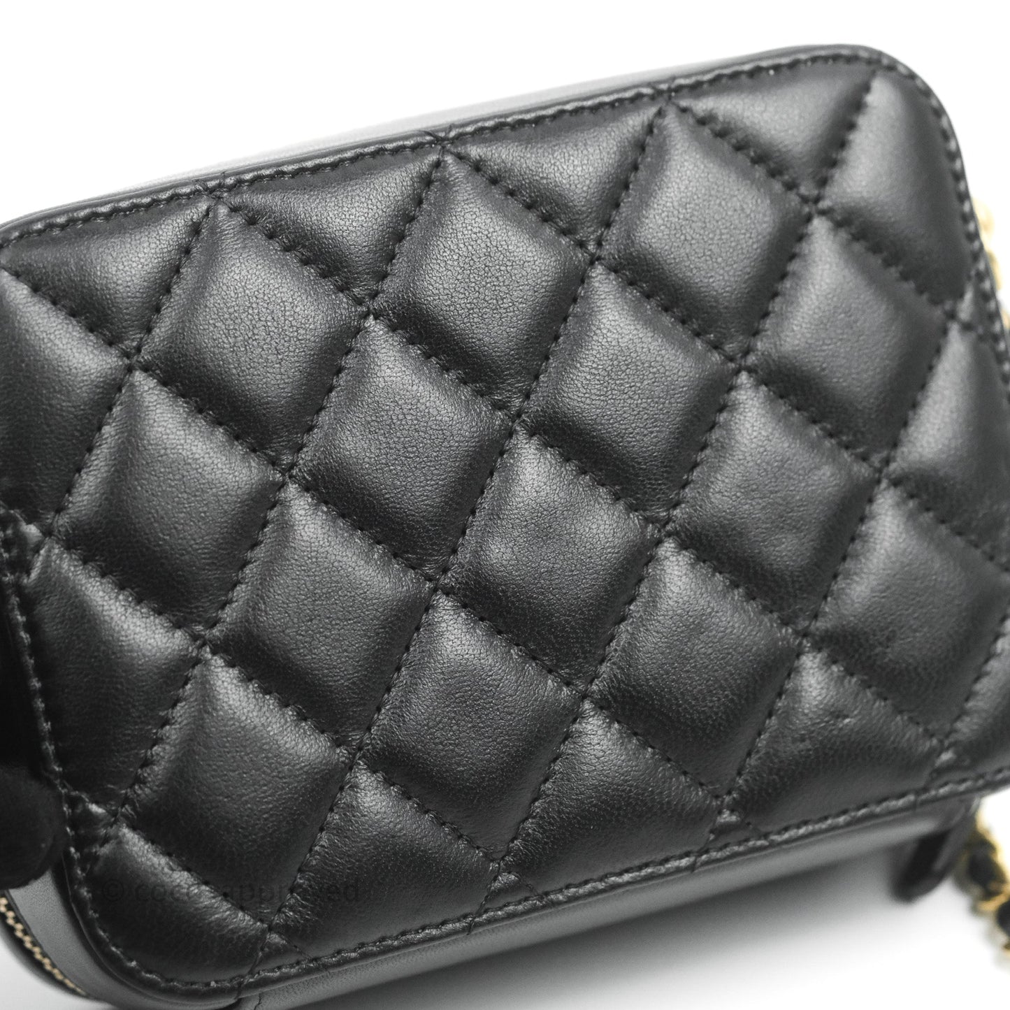 Chanel Mini Pearl Crush Quilted Camera Case Black Lambskin Aged Gold Hardware