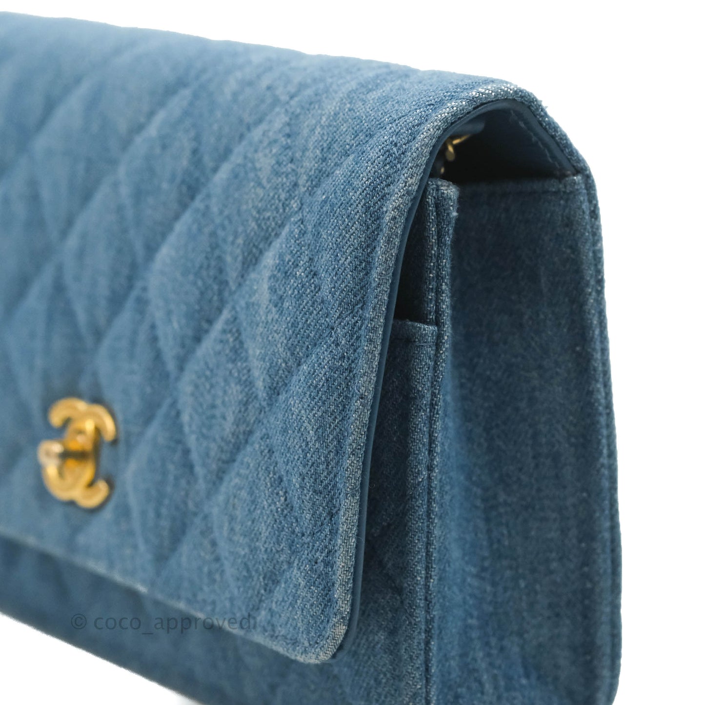 Chanel Quilted Pearl Crush Wallet on Chain WOC Denim Aged Gold Hardware
