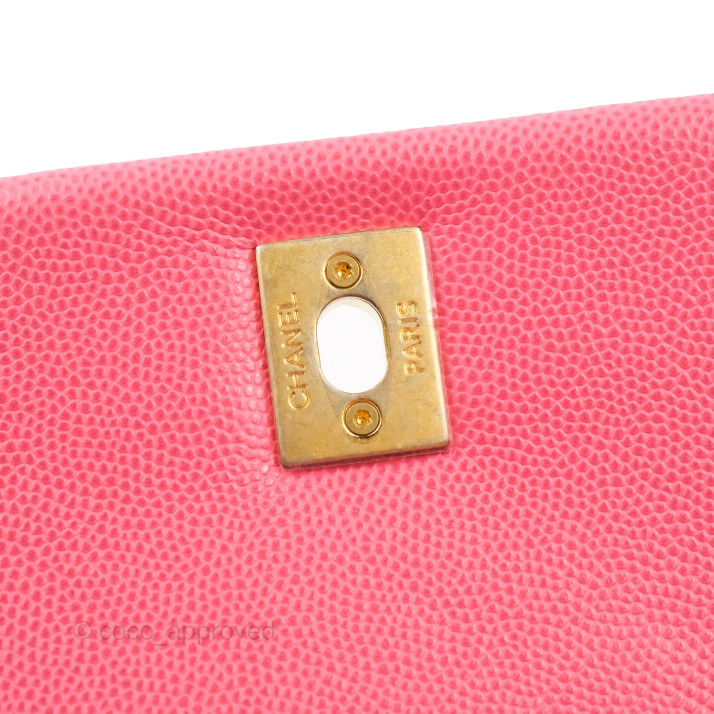 Chanel Small Coco Handle Quilted Pink Caviar Aged Gold Hardware Lizard Embossed Handle