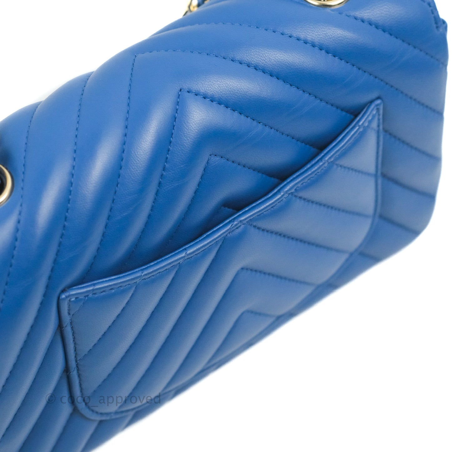 Chanel Chevron Mini Rectangular Flap Blue Lambskin Light Gold Hardware