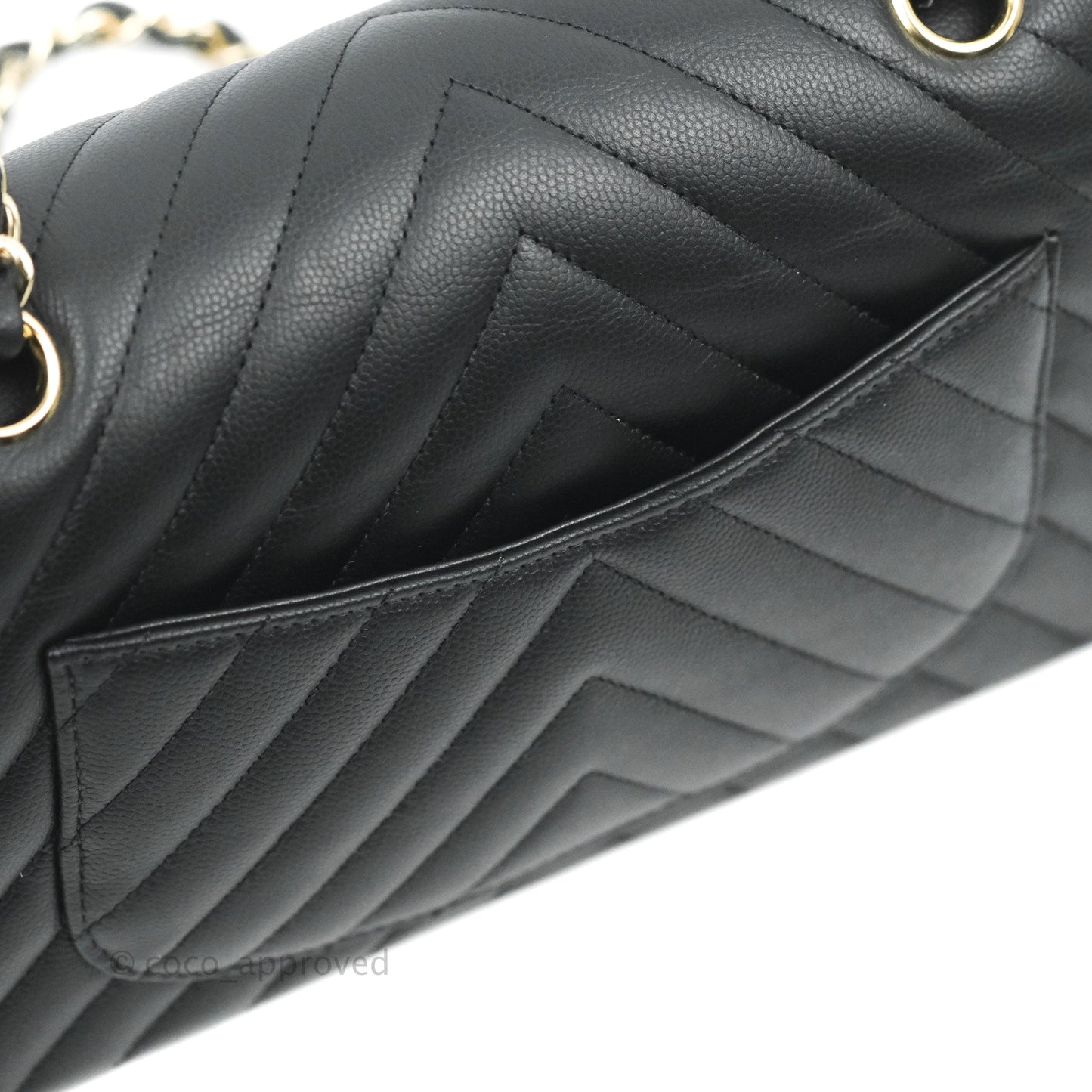 Chanel Classic Chevron S/M Small Double Flap Black Caviar Gold Hardware