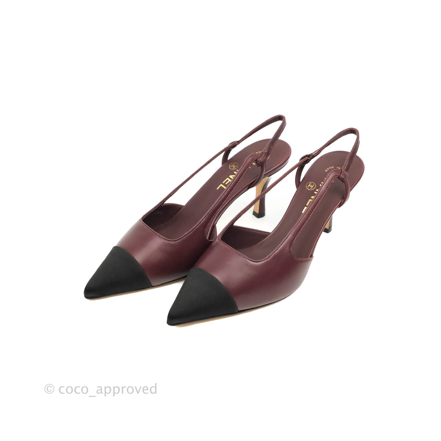 Chanel Toecap Slingback Heels Burgundy Black Size 37C