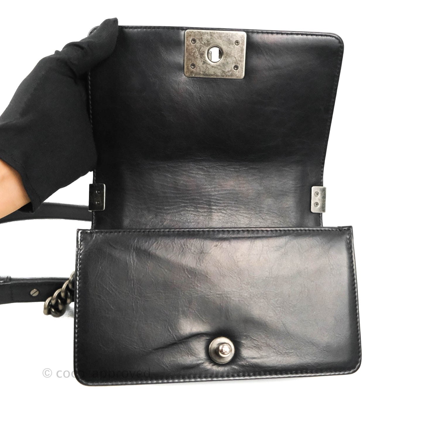 Chanel Small Boy Double Stitch Black Calfskin Ruthenium Hardware