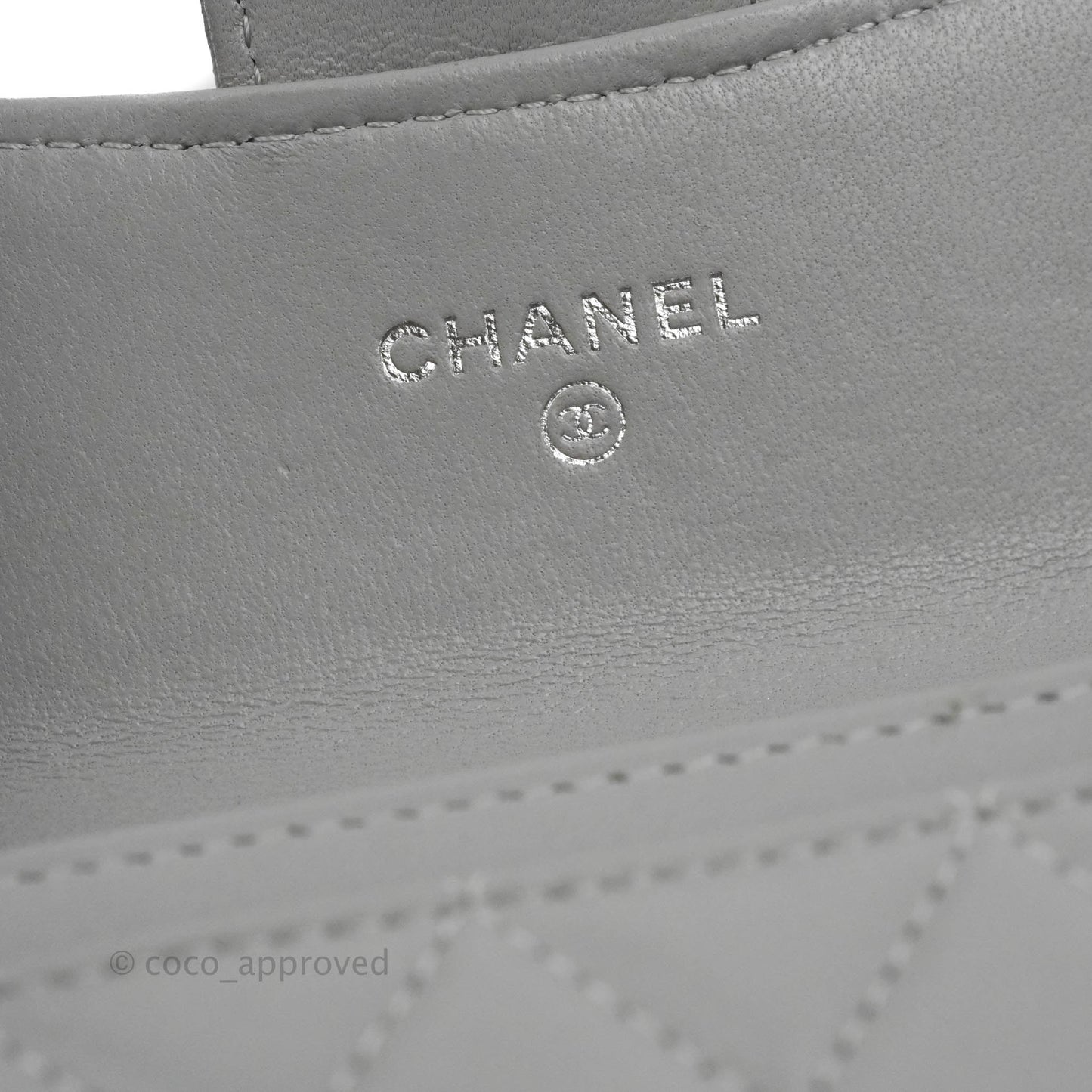 Chanel Quilted Flap Card Holder Grey Lambskin Silver Hardware