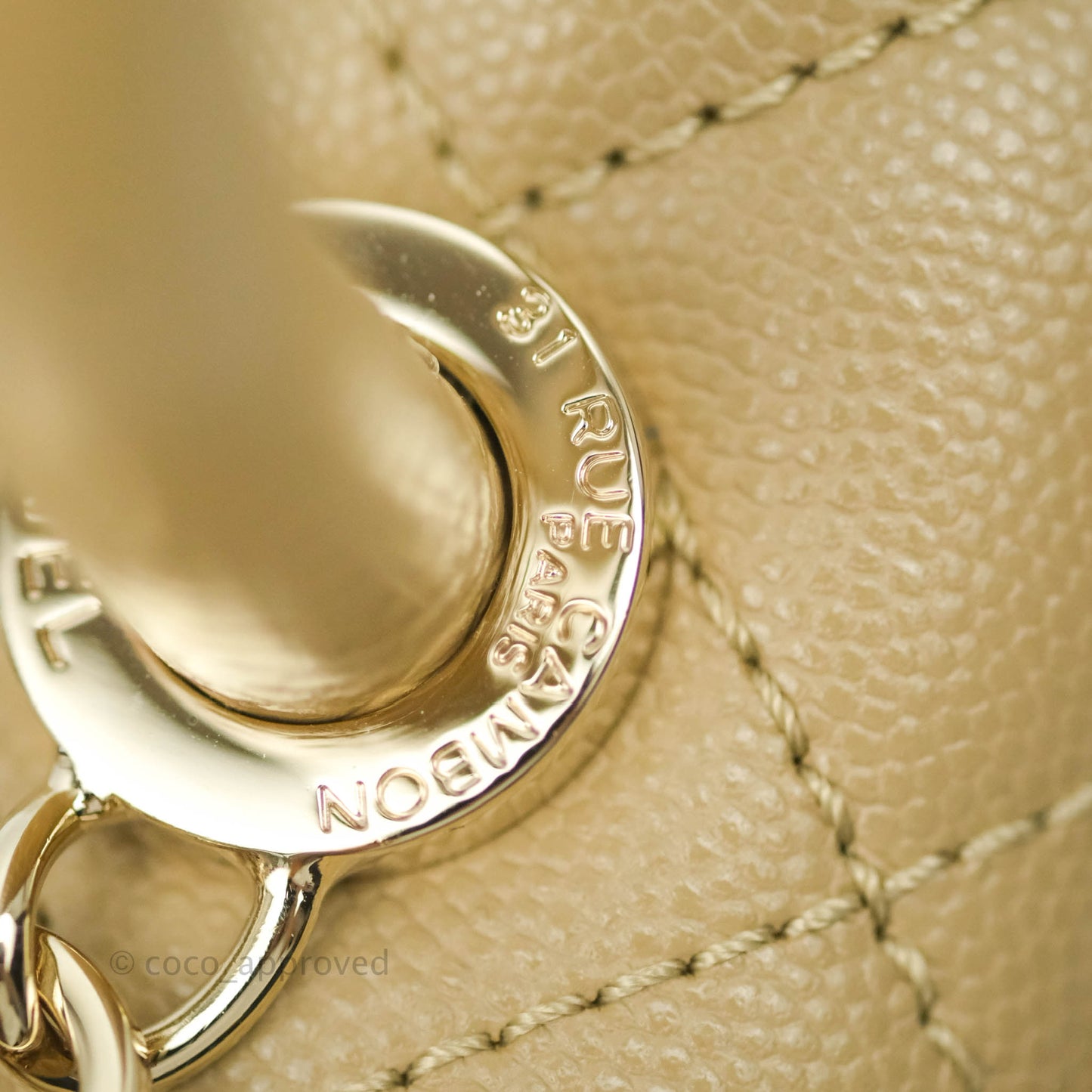 Chanel Mini Beige Coco Handle Quilted Caviar Gold Hardware Embossed Lizard Handle 21A