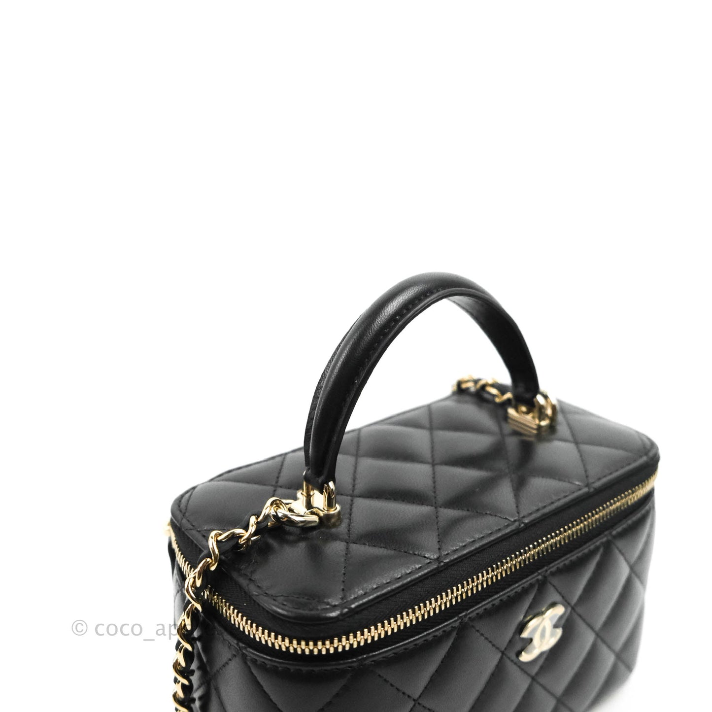 Chanel Vanity Rectangular Top Handle Black Lambskin Gold Hardware