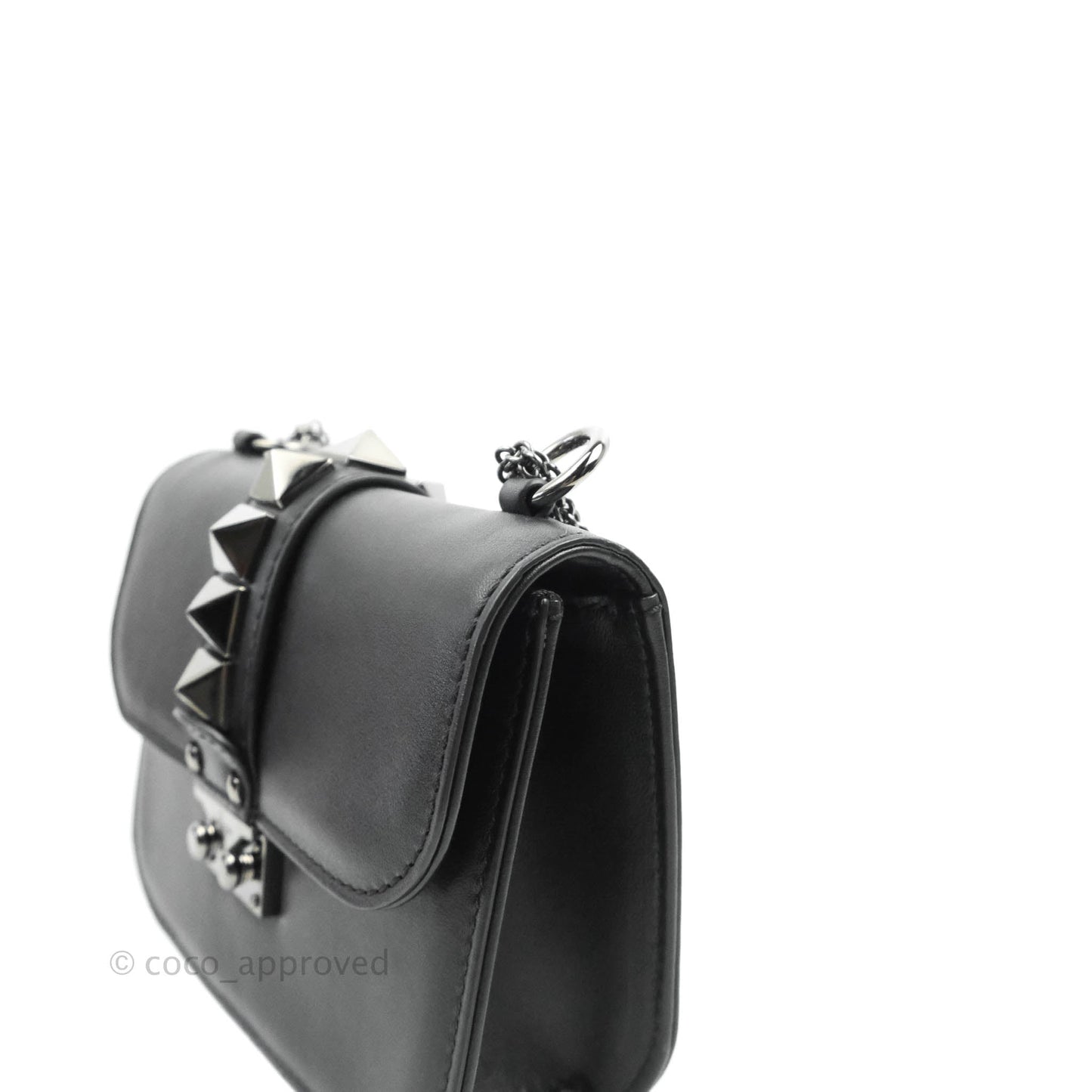 Valentino Vitello Small Glam Lock Rockstud Flap So Black