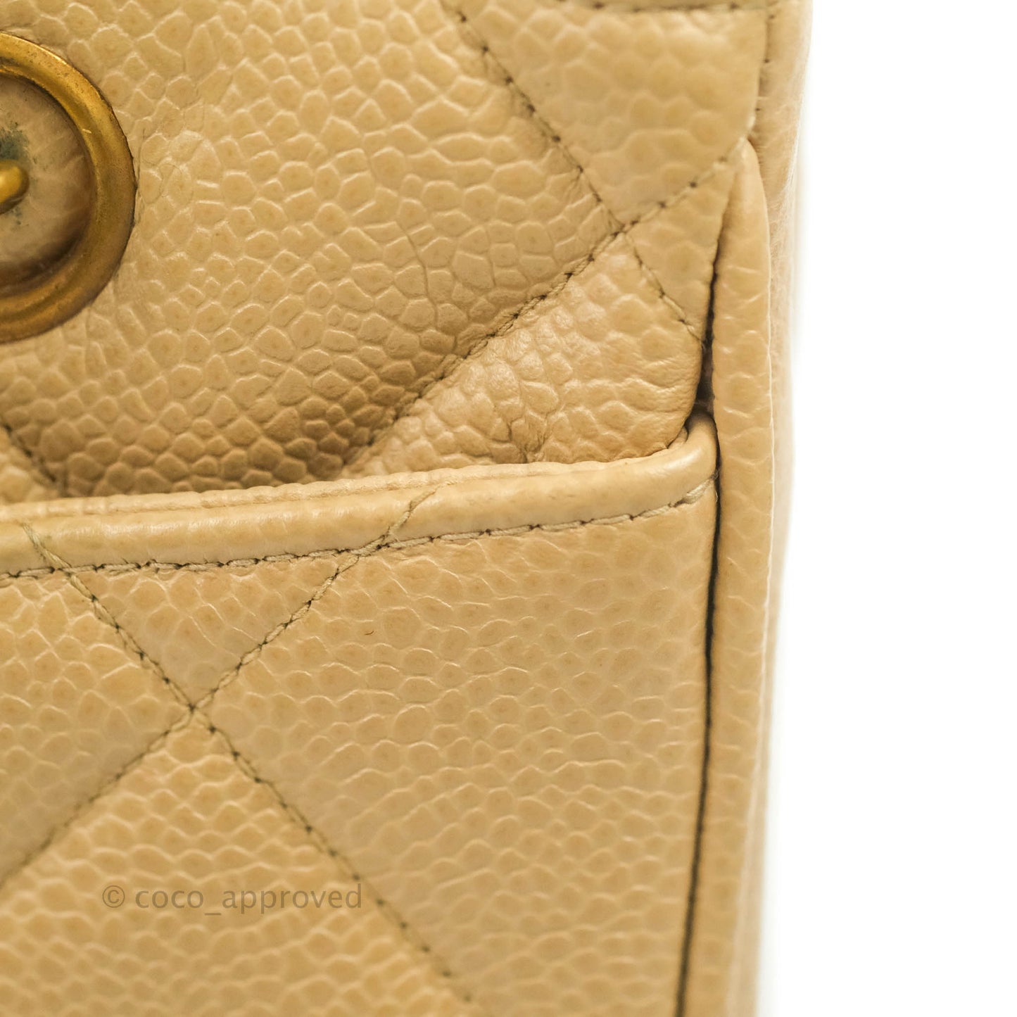 Chanel Vintage CC Quilted Tote Dark Beige Caviar 24K Gold Hardware