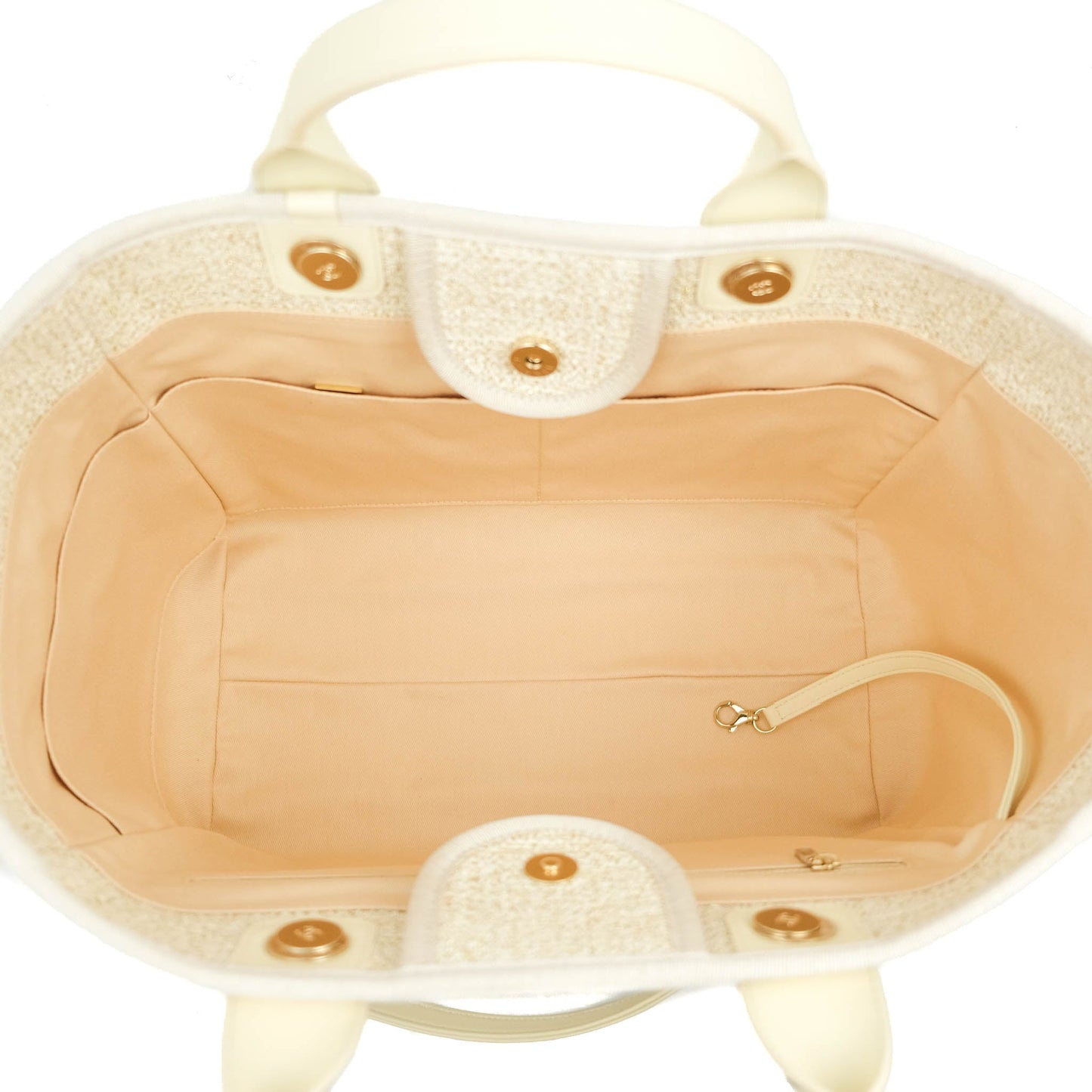 Chanel Large Deauville Iridescent Gold Beige Canvas Gold Hardware