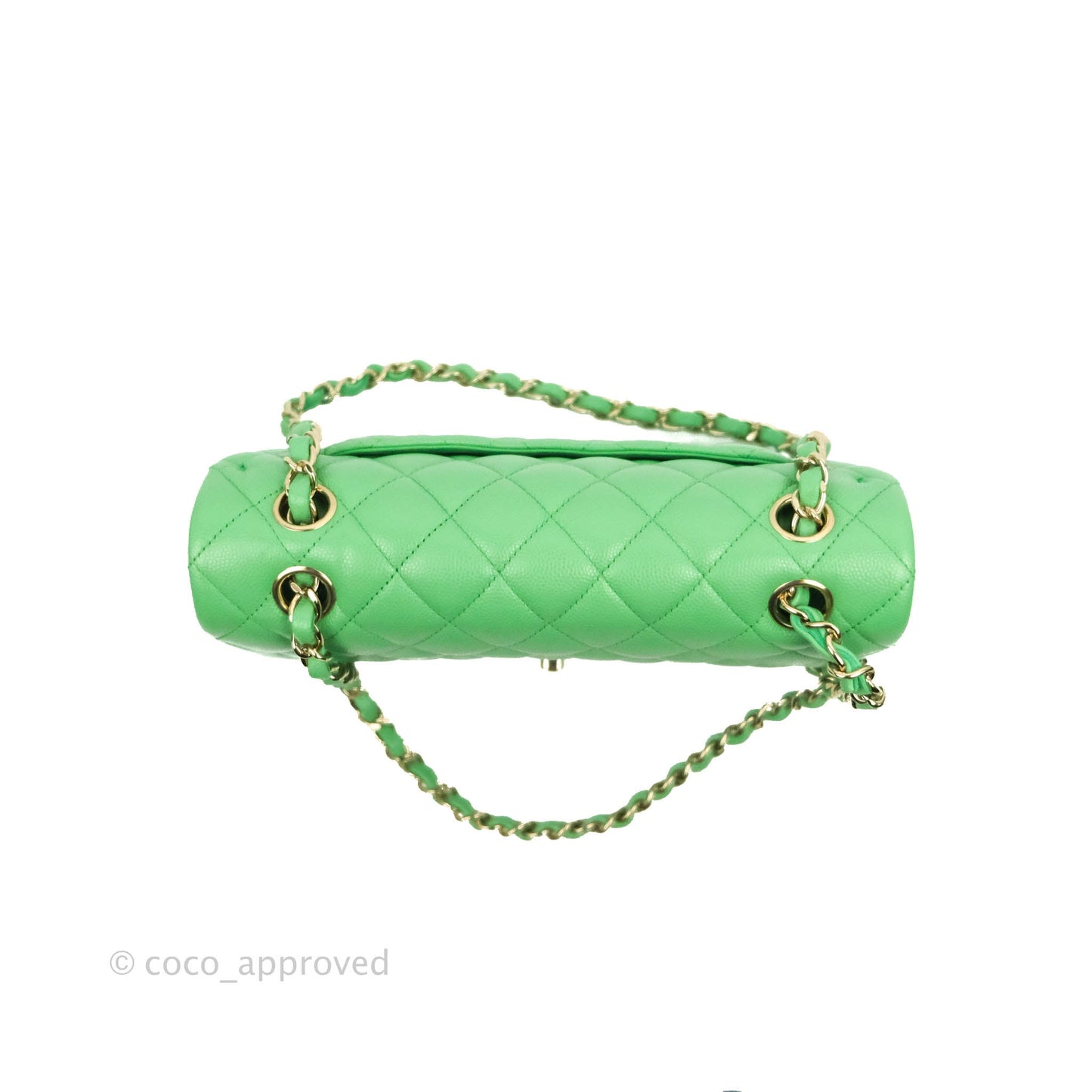 Chanel Small Classic Quilted Flap Green Caviar Gold Hardware
