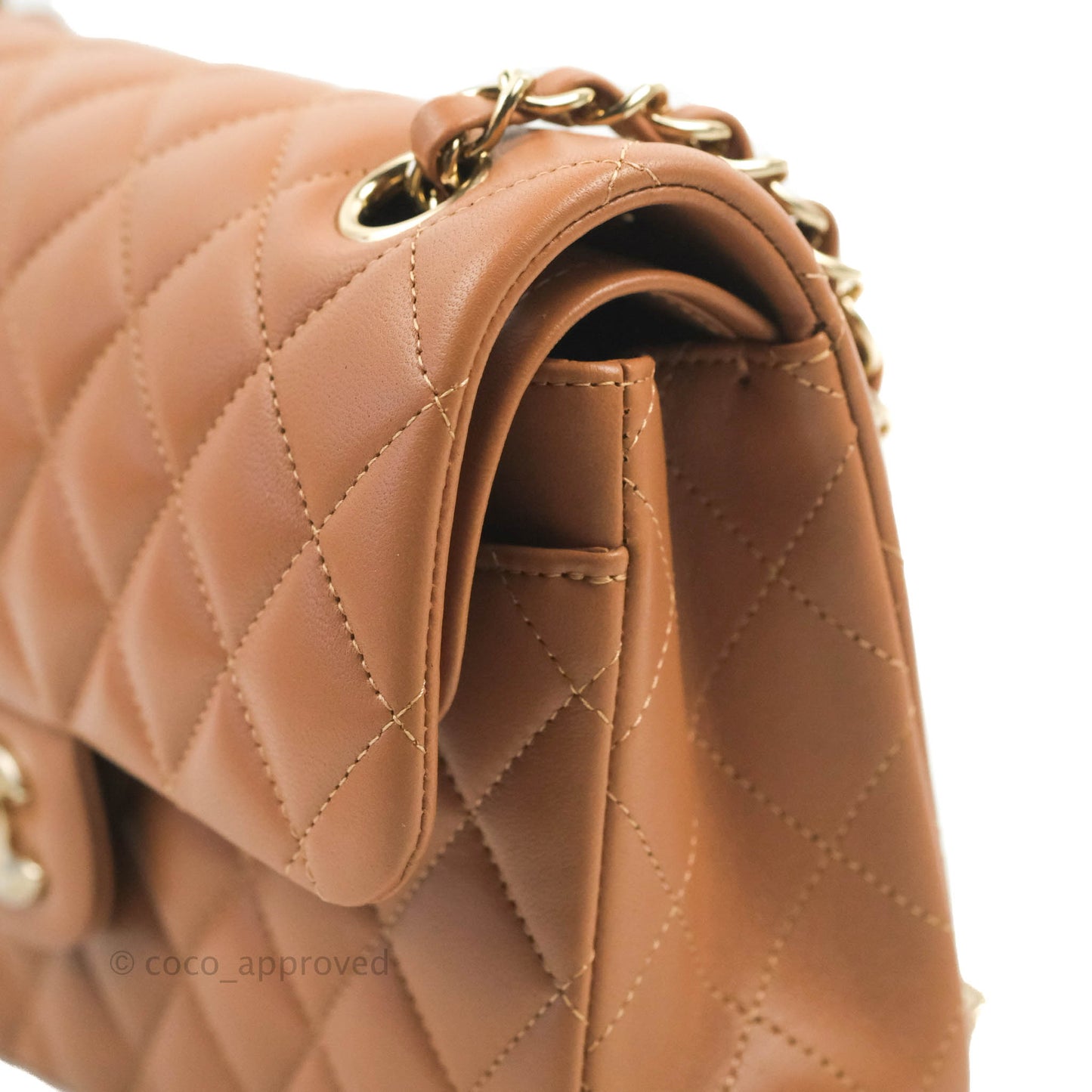 Chanel Small Classic Quilted Flap Dark Beige Caramel Lambskin Gold Hardware 22S