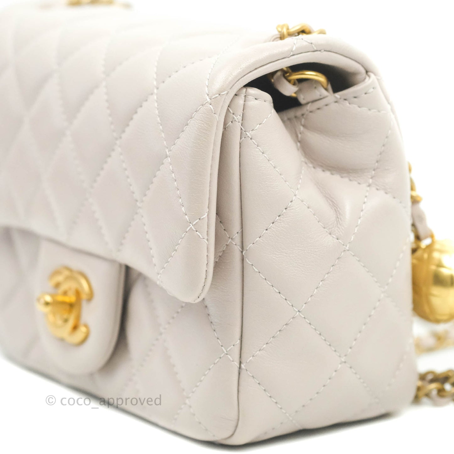 Chanel Mini Square Pearl Crush Quilted Pale Lilac Lambskin Gold Hardware