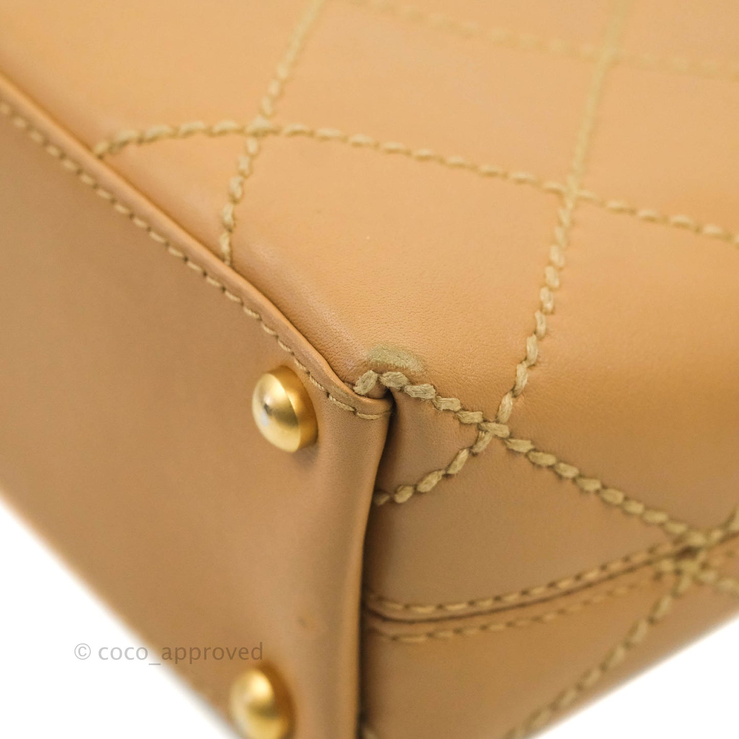Chanel Vintage Quilted CC Tote Bag Beige Calfskin Gold Hardware