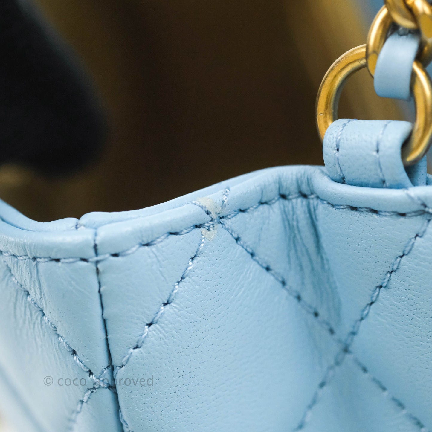 Chanel Mini Rectangular Pearl Crush Quilted Blue Lambskin Aged Gold Hardware