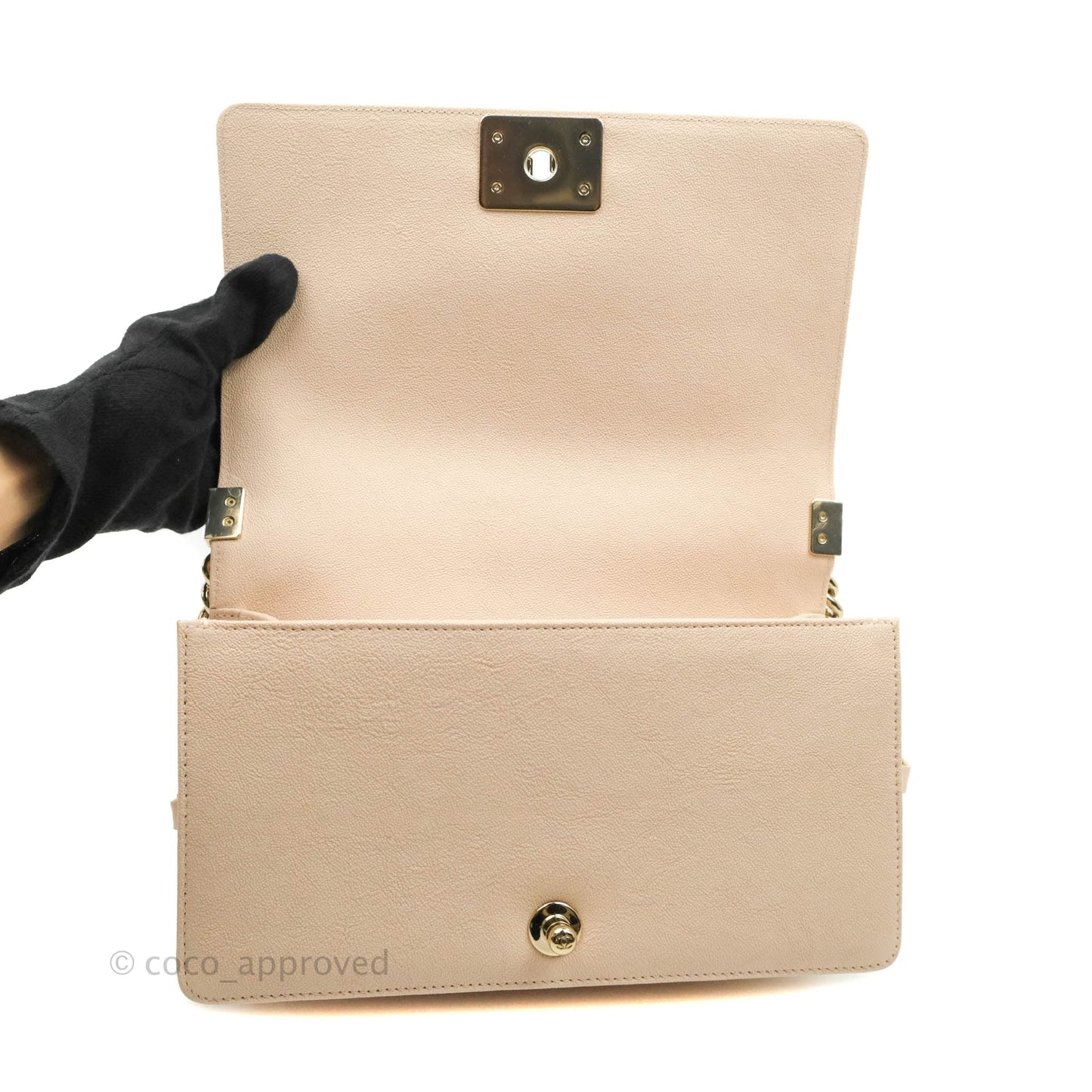 Chanel Quilted Medium Boy Light Pink Beige Caviar Gold Hardware 20A