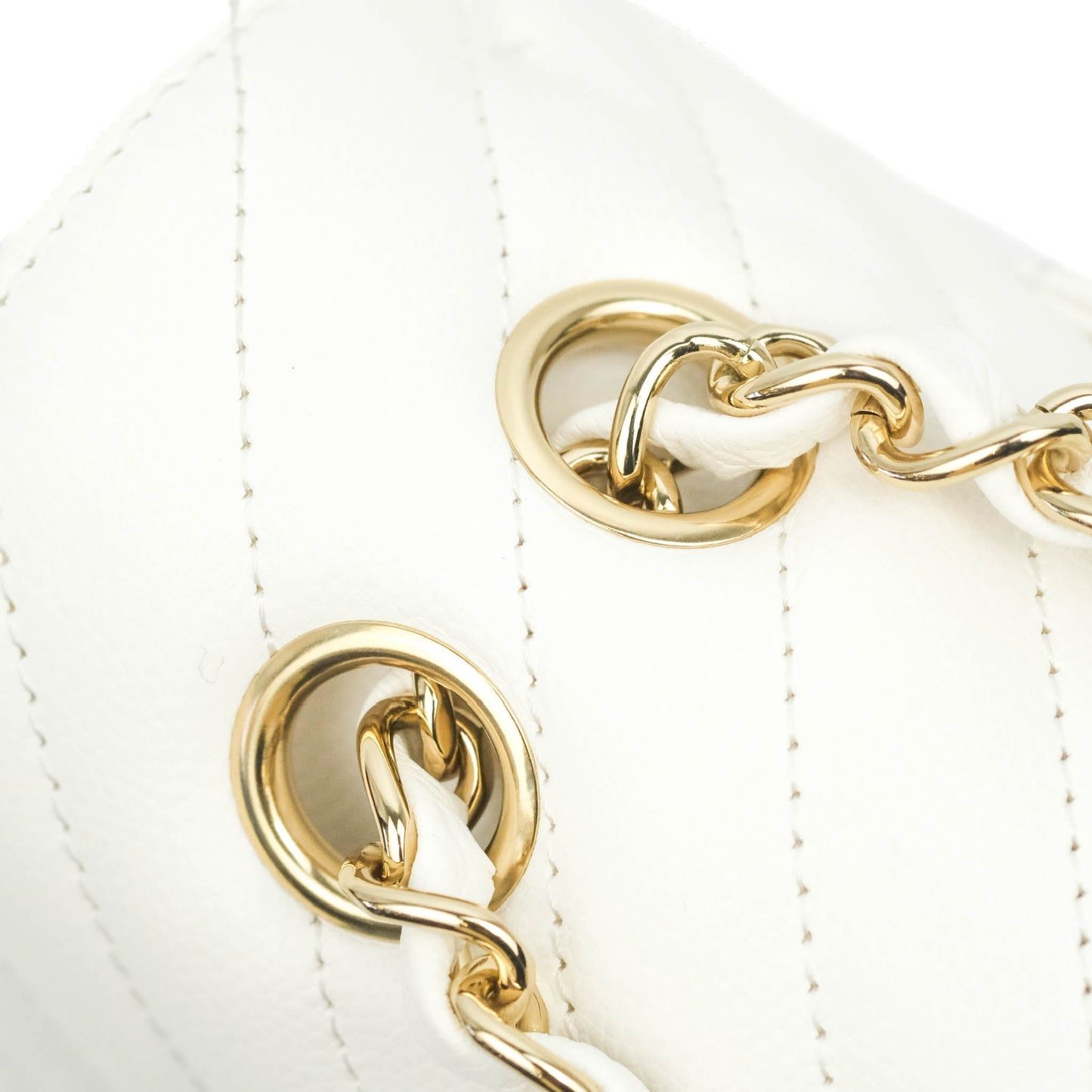 Chanel Chevron M/L Medium Double Flap White Caviar Gold Hardware