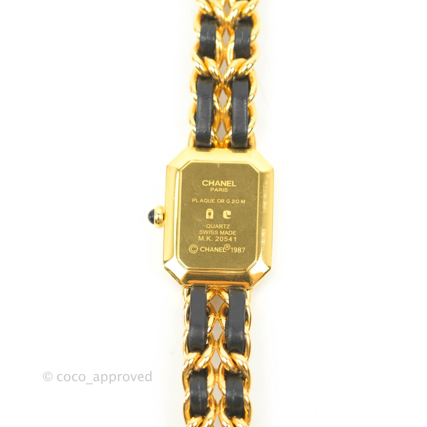Chanel Vintage Première Watch Black Leather Gold Plated Size M
