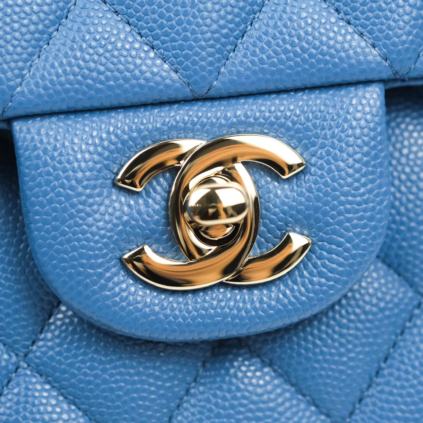 Chanel Small Classic Quilted Flap Blue Caviar Gold Hardware