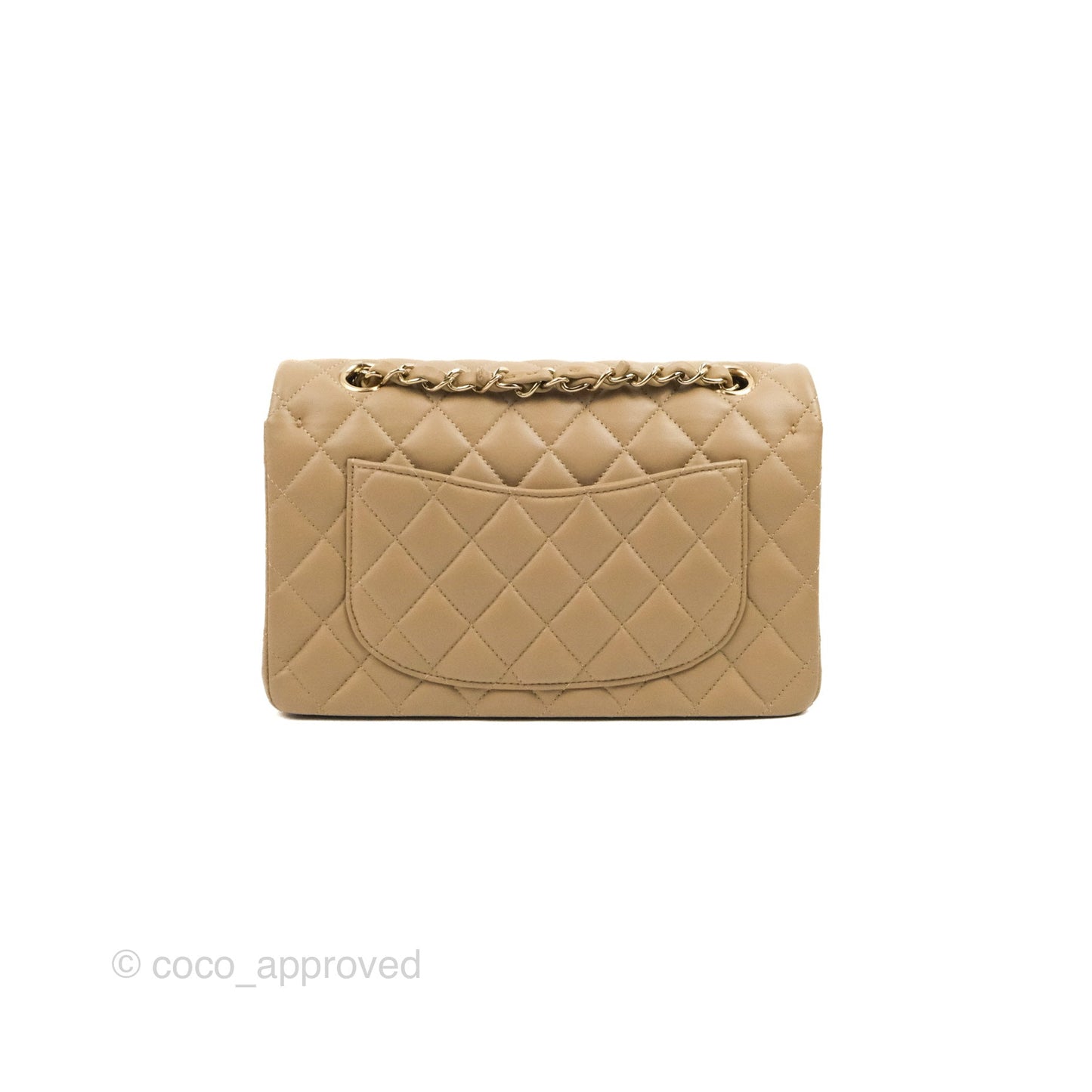Chanel Small Classic Quilted Flap Dark Beige Lambskin Gold Hardware
