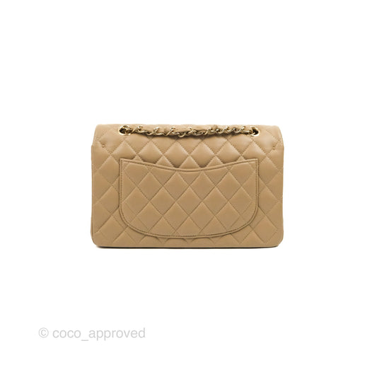 Chanel Small Classic Quilted Flap Dark Beige Lambskin Gold Hardware