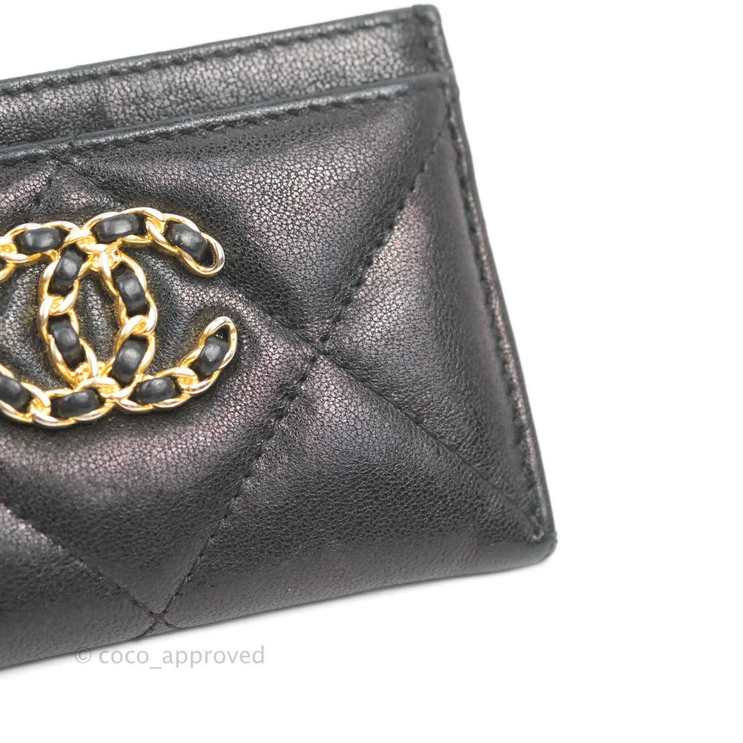 Chanel 19 Quilted Iridescent Black Flat Card Holder