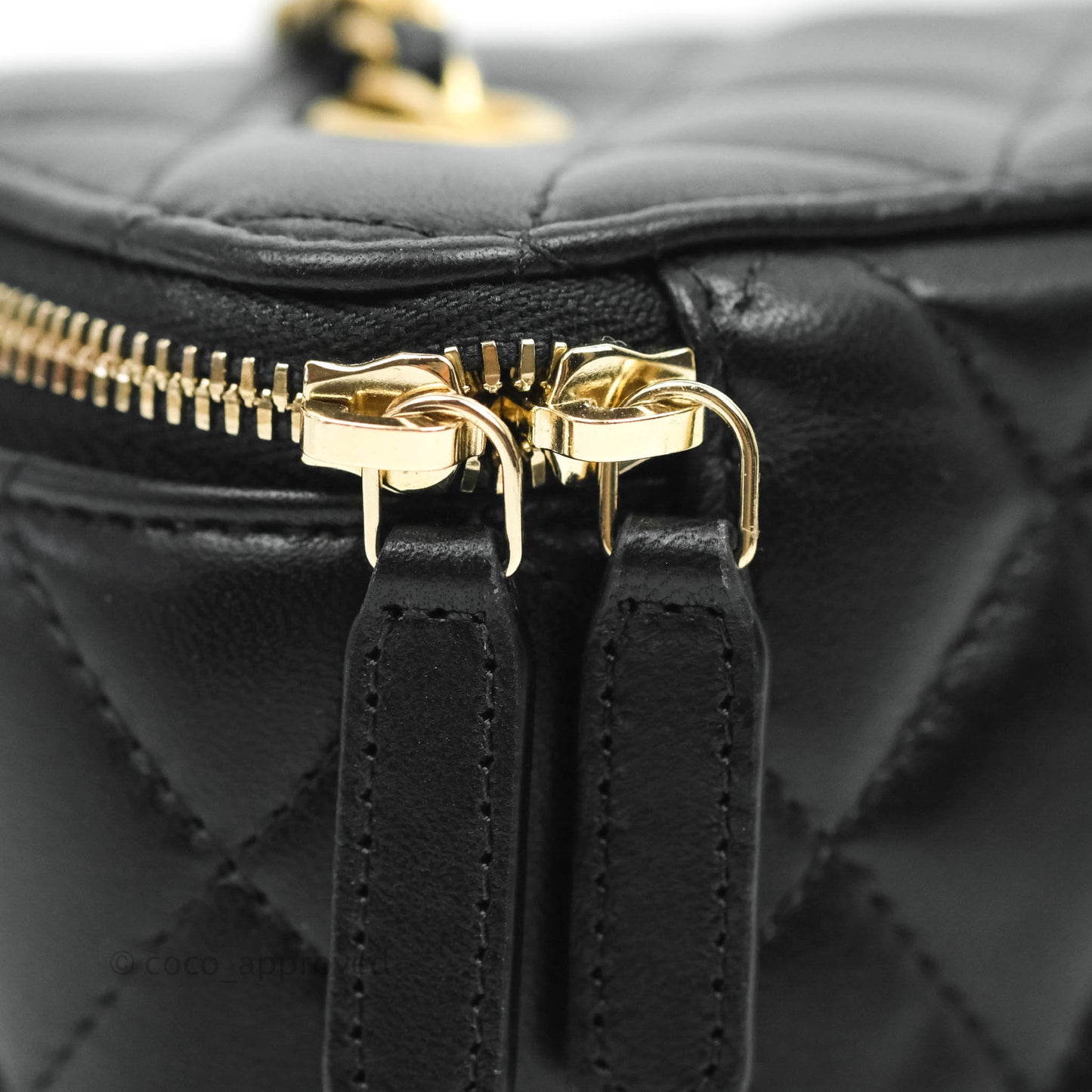Chanel Vanity with Pearl Crush Chain in Black Lambskin Aged Gold Hardware