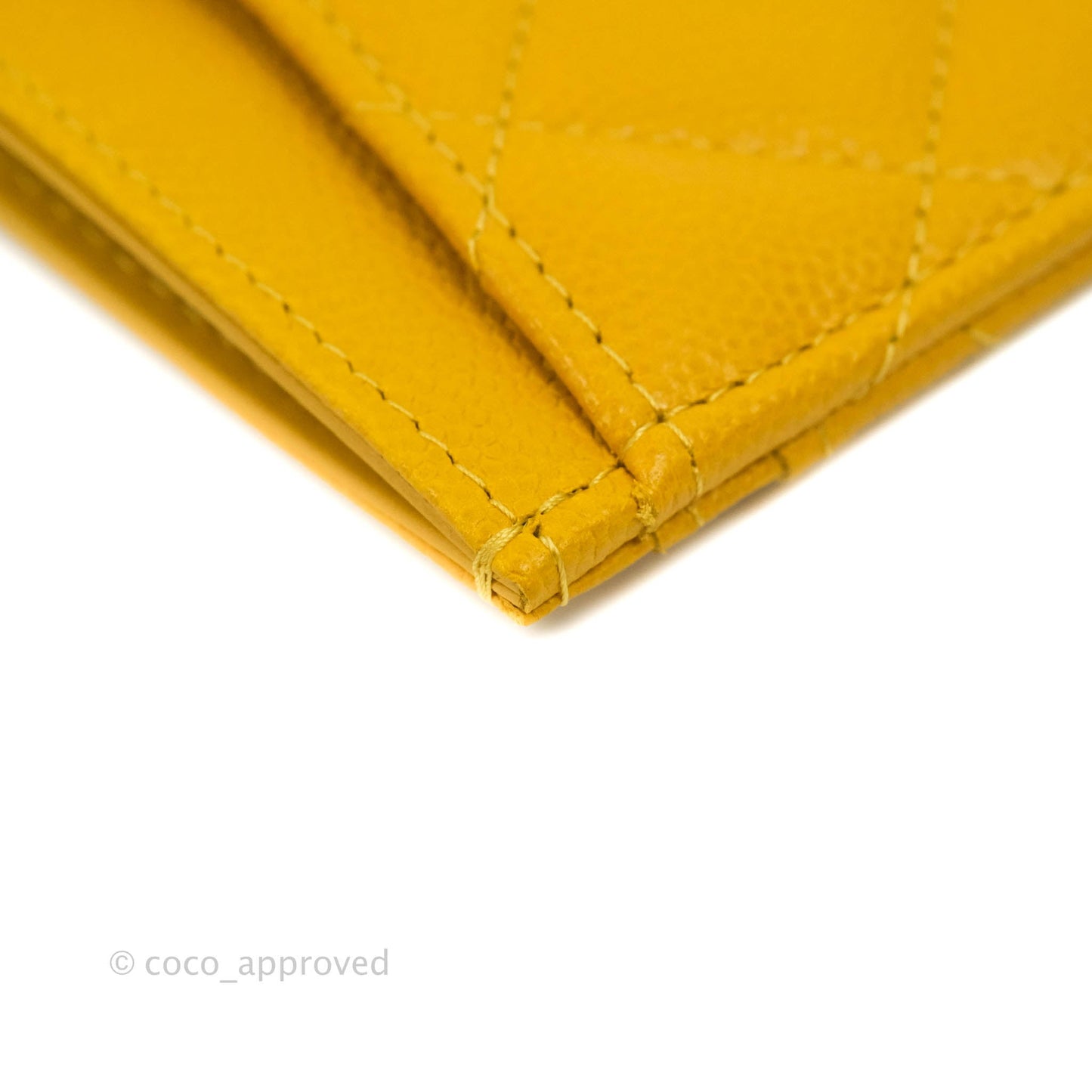 Chanel Classic Flat Card Holder Yellow Caviar Silver Hardware