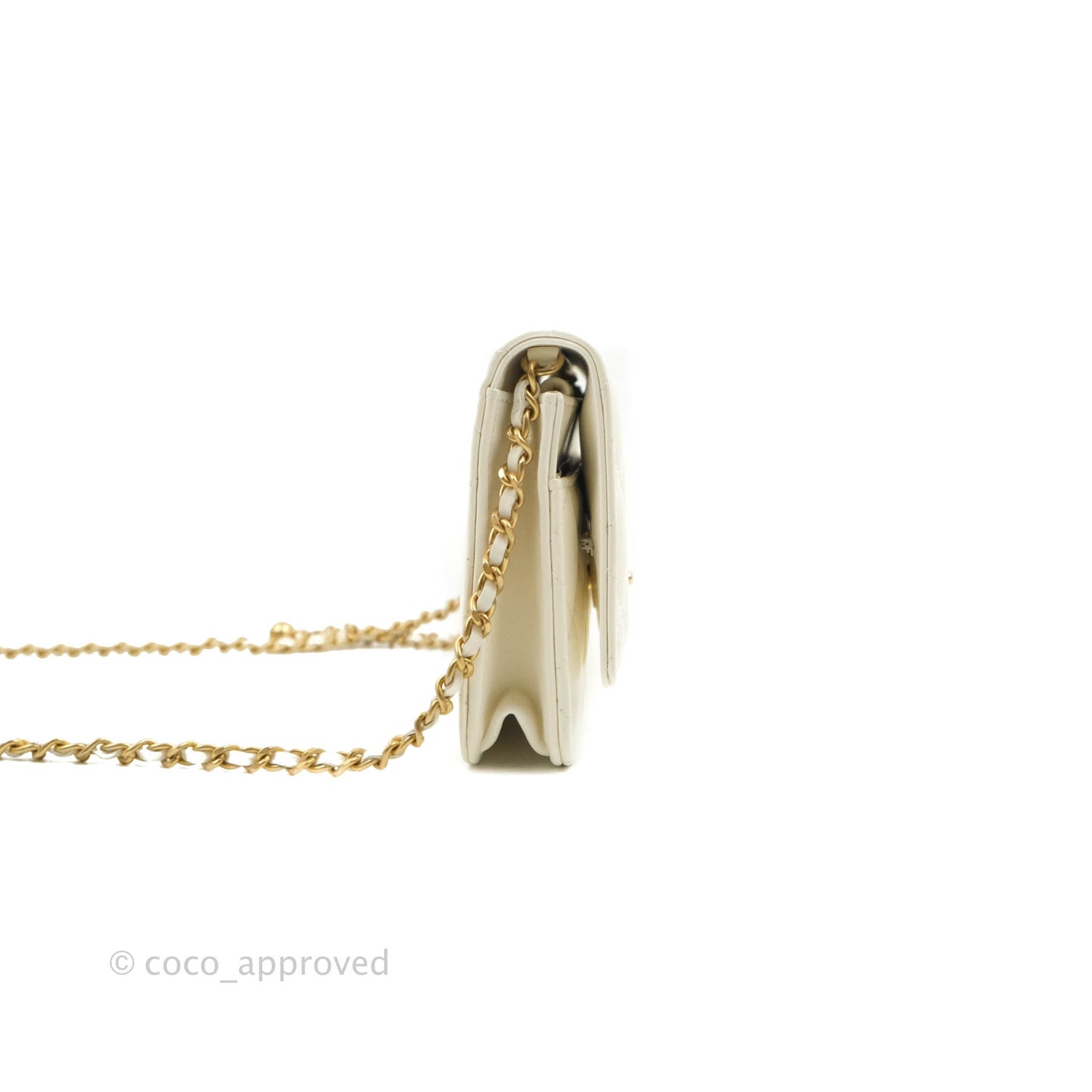 Chanel Quilted Pearl Crush Wallet on Chain WOC White Lambskin Aged Gold Hardware