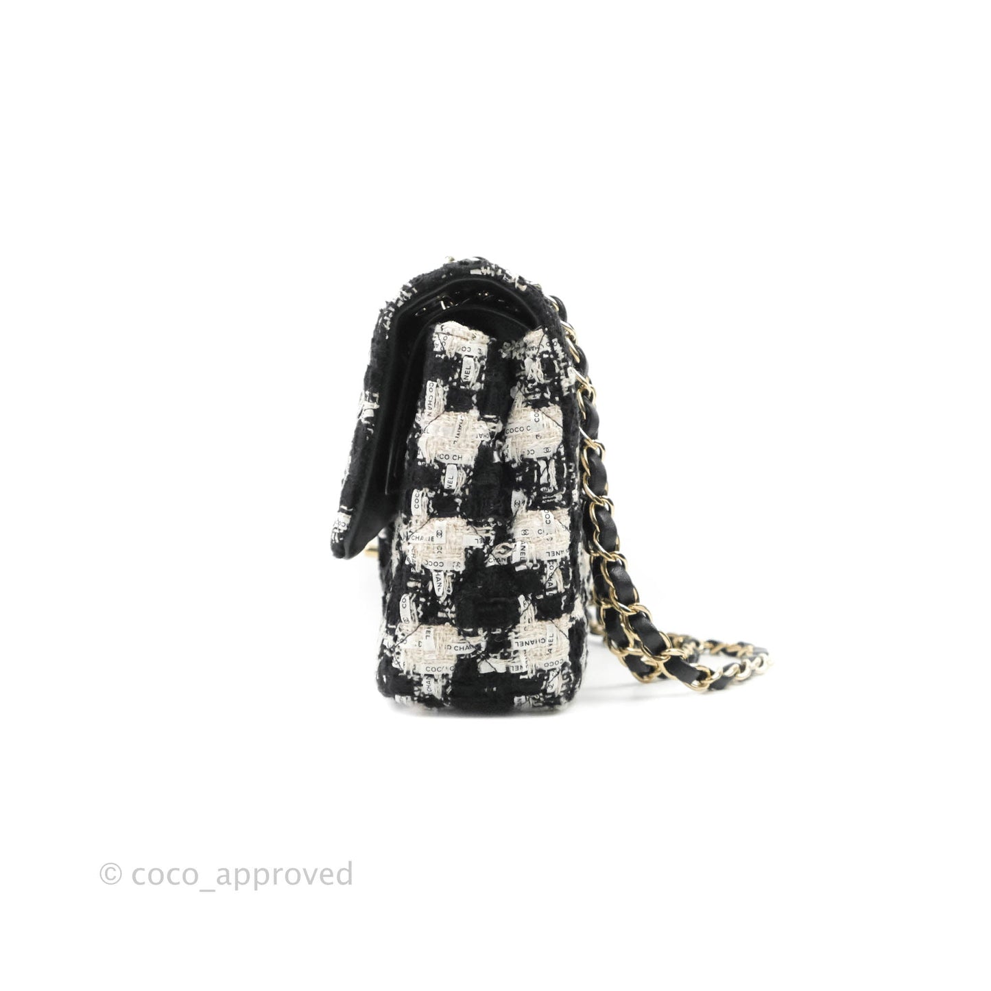 Chanel Quilted M/L Medium Double Flap Black White Houndstooth Tweed Gold Hardware