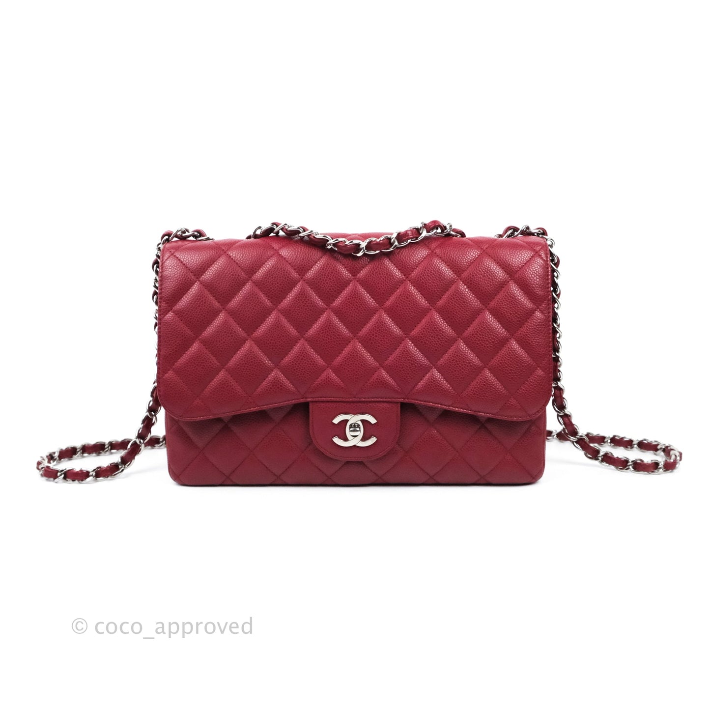 Chanel Jumbo Single Flap Burgundy Caviar Silver Hardware⁣⁣