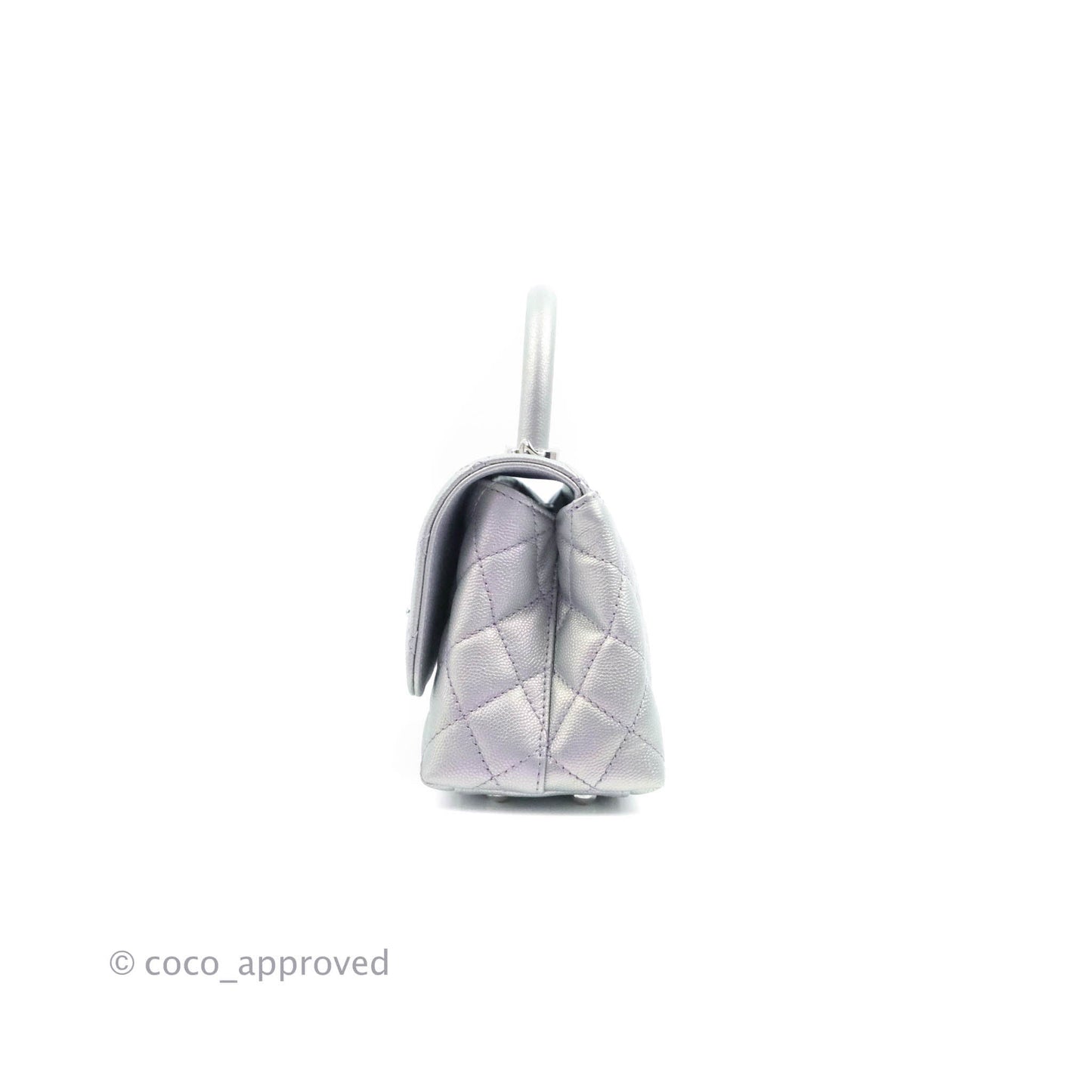 Chanel Mini Coco Handle Quilted Iridescent Lilac Caviar Rainbow Hardware