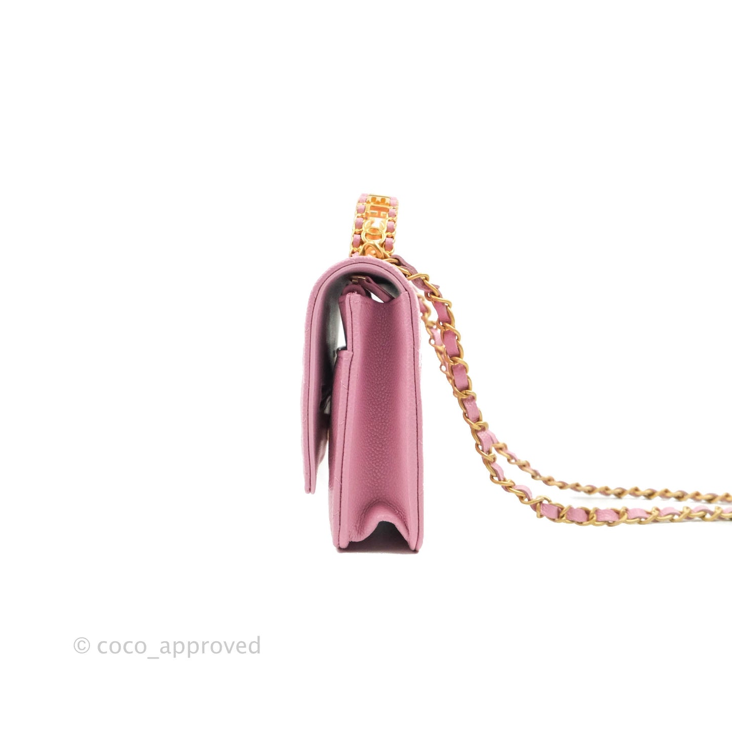 Chanel Top Handle Wallet On Chain WOC Pink Caviar Gold Hardware 22S