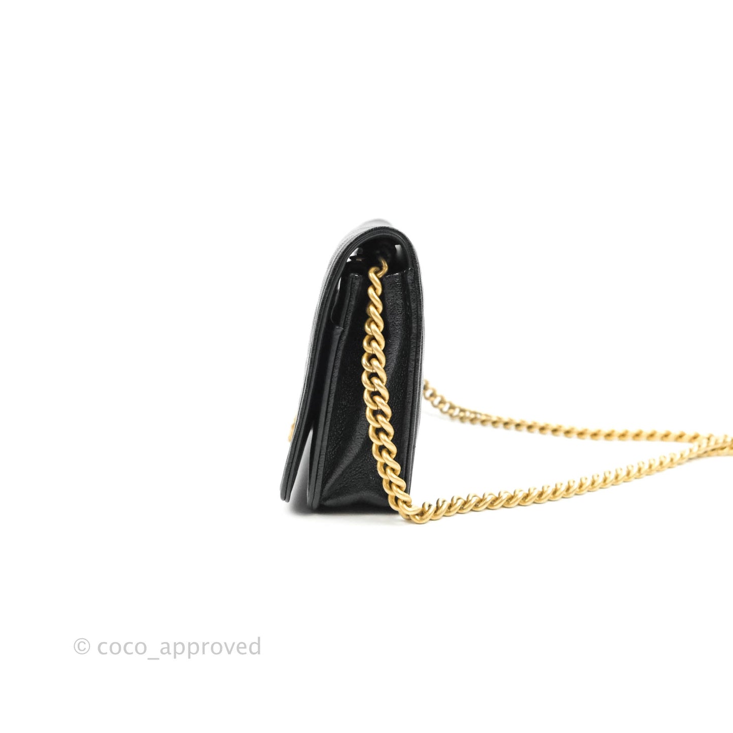 Chanel Quilted Boy Wallet on Chain WOC Black Caviar Aged Gold Hardware
