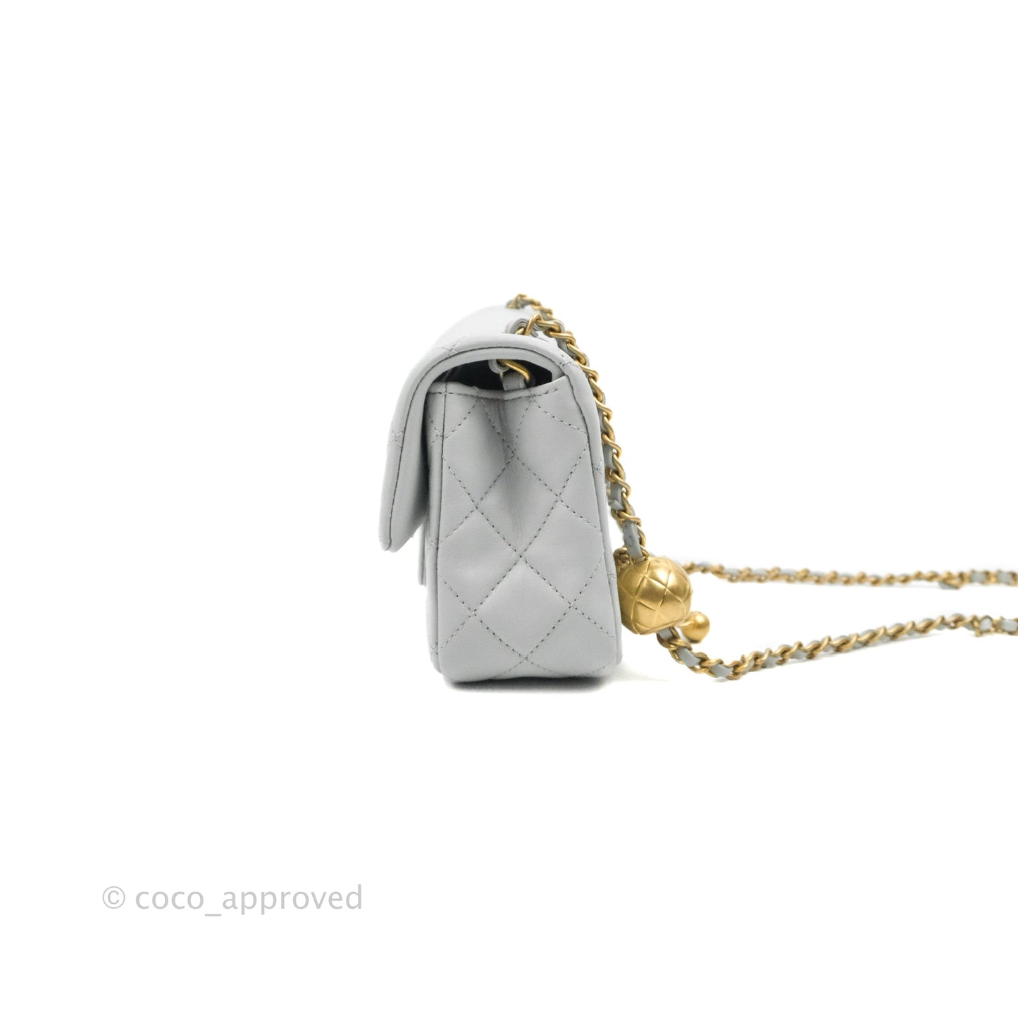 Chanel Quilted Mini Rectangular Pearl Crush Light Grey Lambskin Aged Gold Hardware