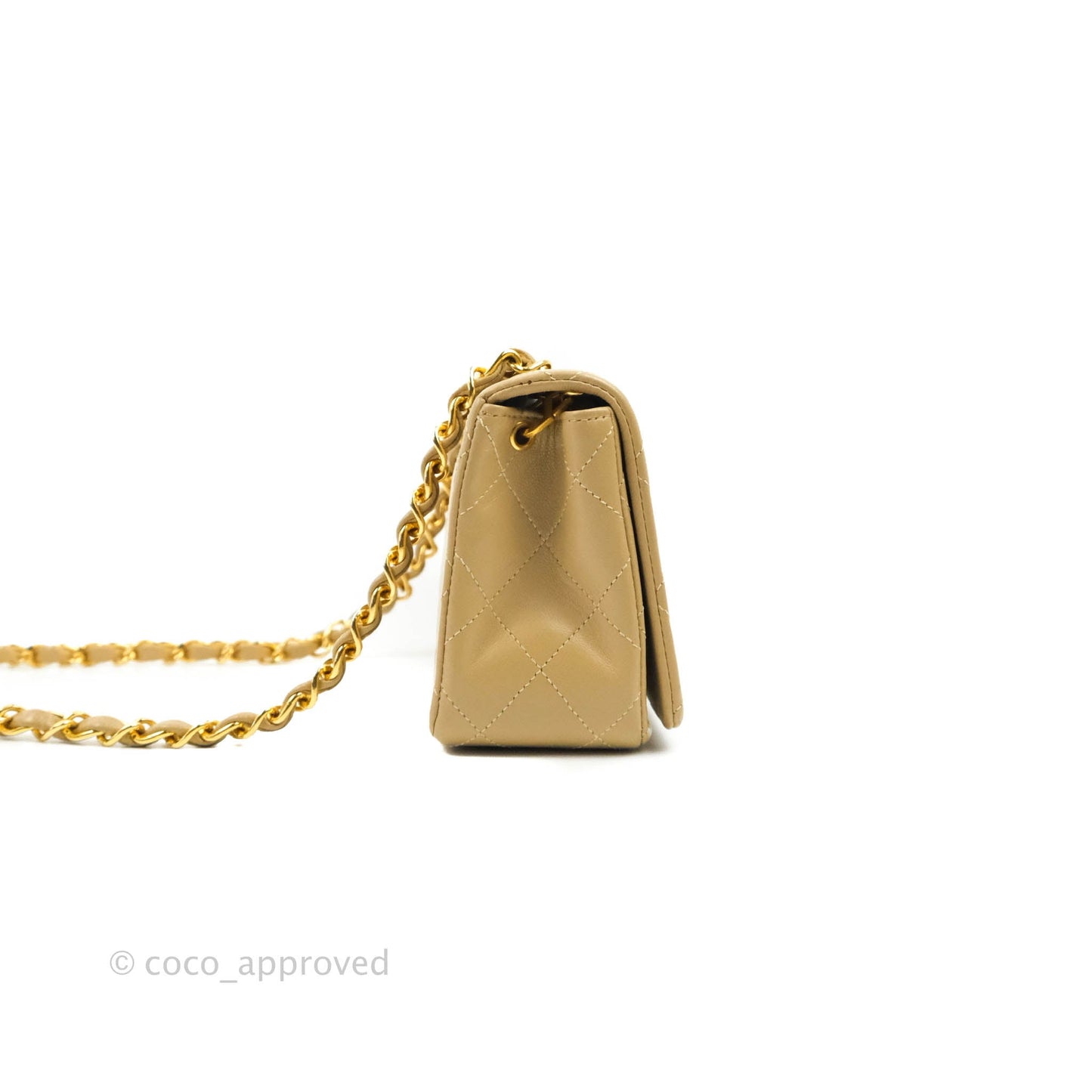 Chanel Vintage Small Single Full Flap Bag Beige Lambskin 24K Gold Hardware