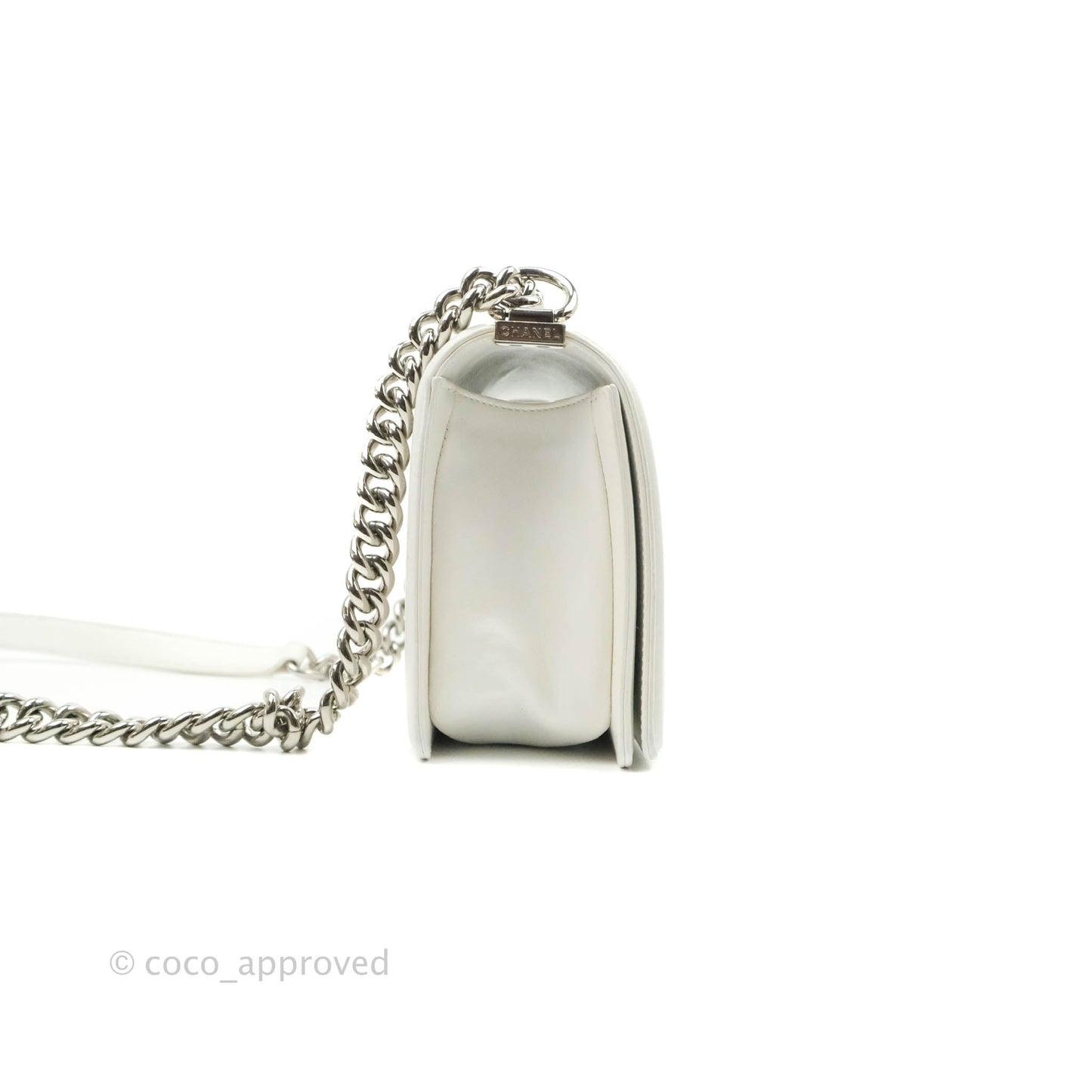 Chanel Quilted Medium Boy Flap Iridescent Chevron White Lambskin Silver Hardware