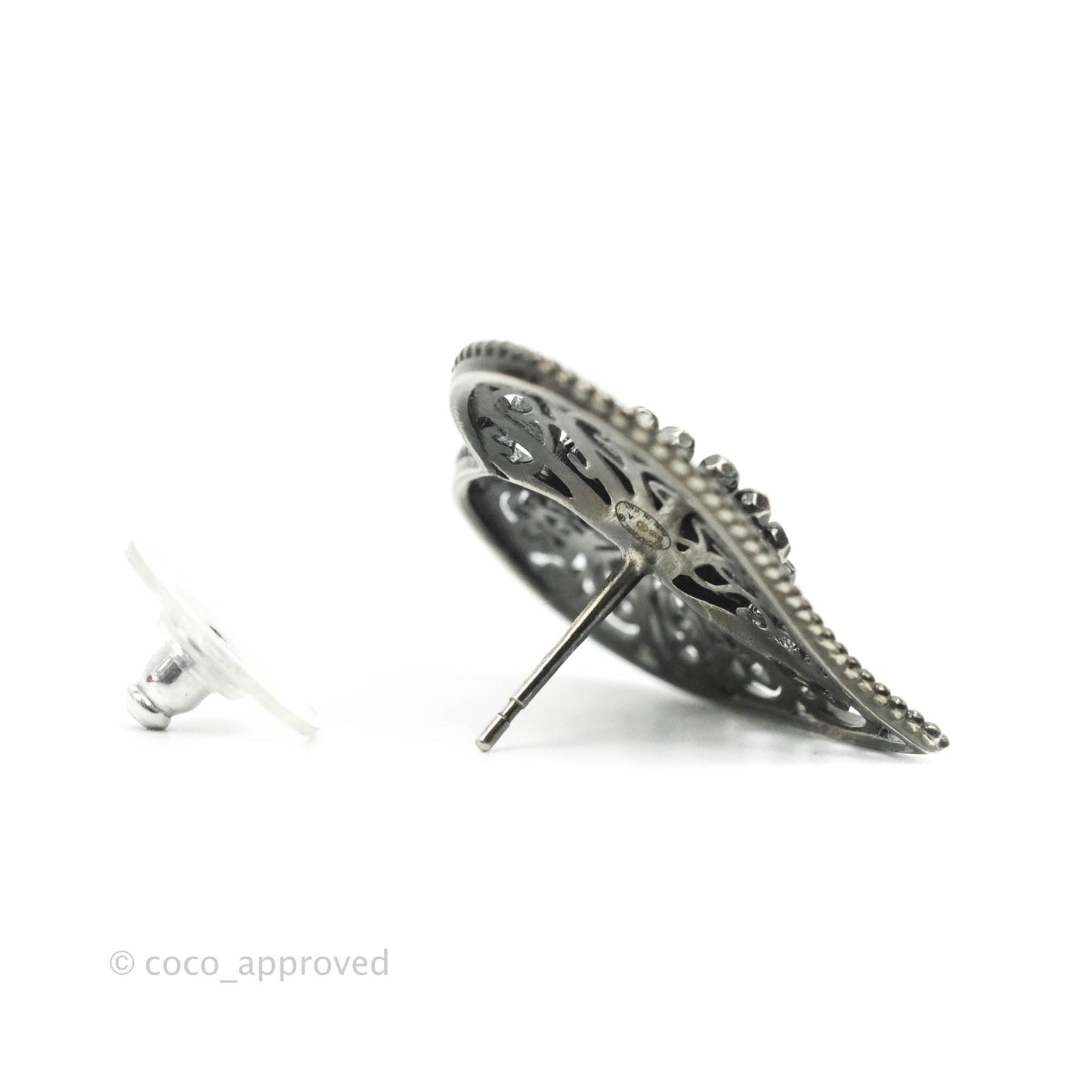 Chanel CC Heart Earrings Ruthenium Tone 15A