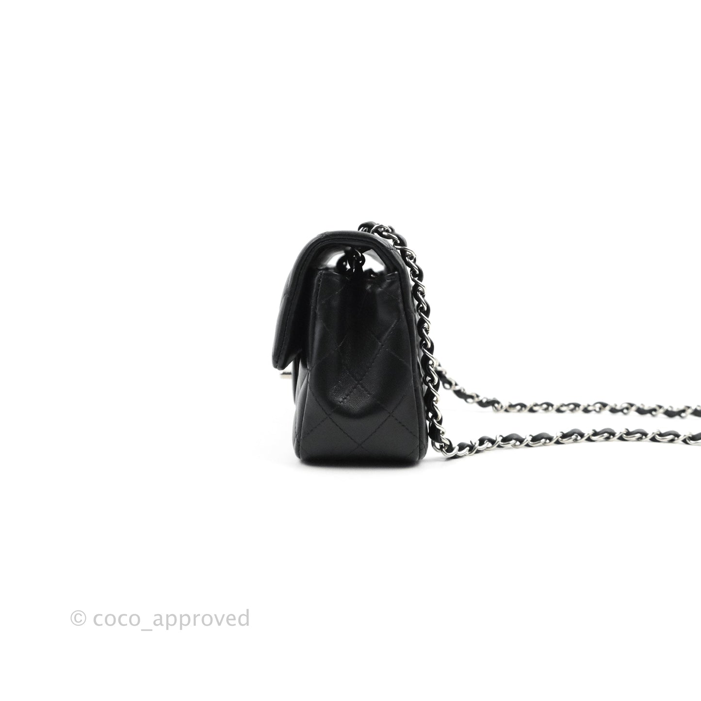 Chanel Quilted Mini Rectangular Flap Black Lambskin Silver Hardware